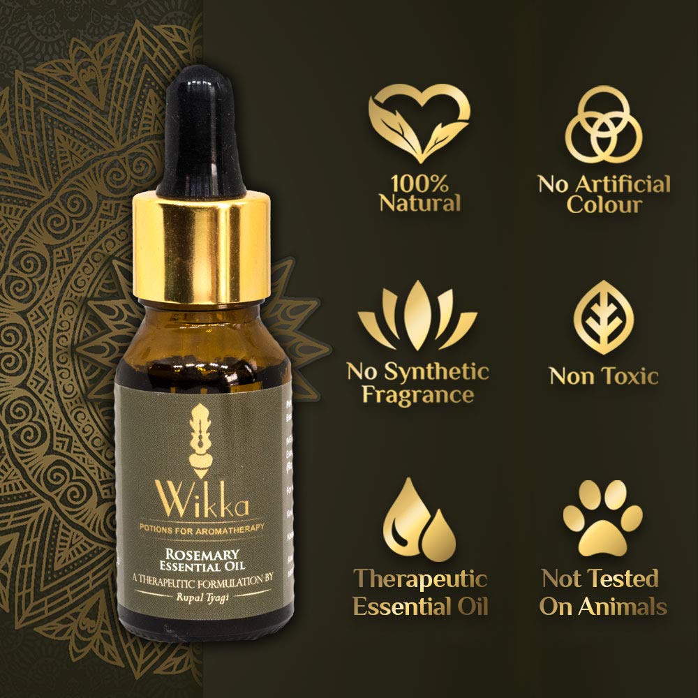 Wikka 100% Pure Therapeutic Grade Rosemary Essential Oil (Rosmarinus Officinalis) 15ml - Promotes Hair Growth, Fights Dandruff & Improves Acne Skin - Perfect for Aromatherapy, Massage & DIY Beauty Products