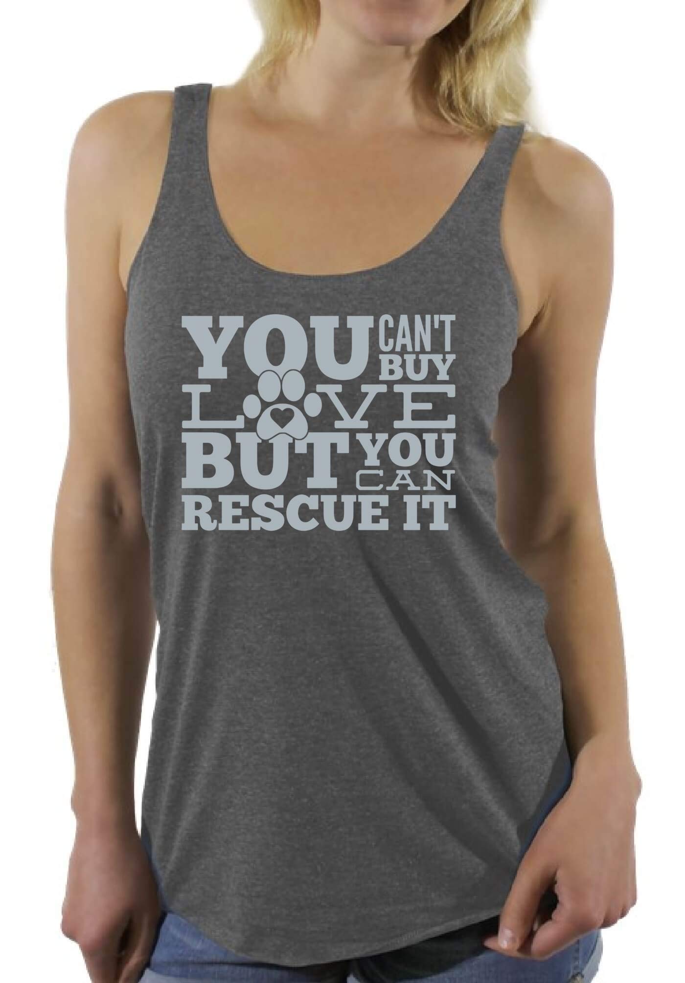 Awkwardstyles 'You Can't Buy Love You Can Rescue It' Racerback Tank Top for Women - Cute Graphic Tee with Matching Bookmark - Perfect for Animal Lovers, Pet Adoption Awareness & Casual Outfits