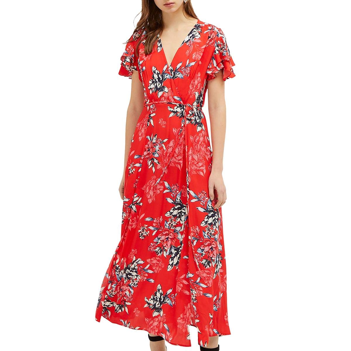 French Connection Women's Coletta Floral Print Crepe Maxi Dress - Elegant Long Flowy Dress for Summer, Beach, Weddings & Special Occasions