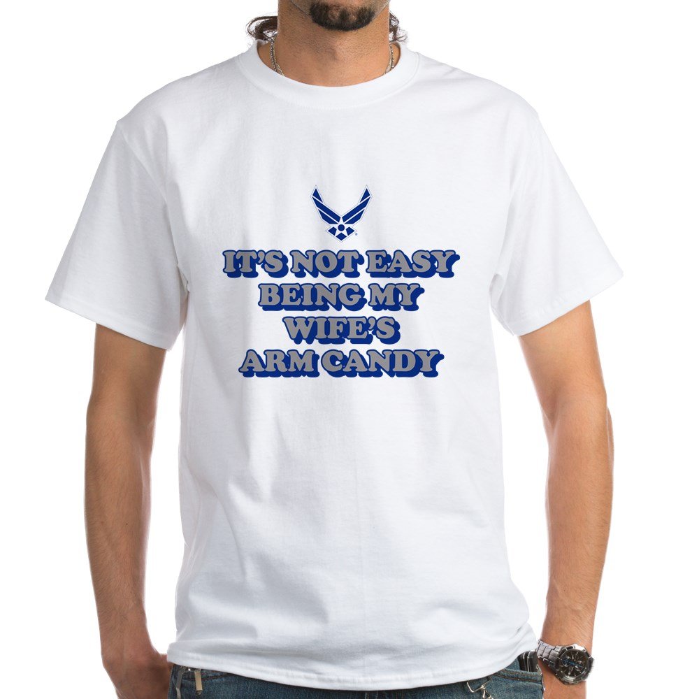 USAF Wife's Arm Candy Men's Classic Cotton T-Shirt - Patriotic Military Apparel for Air Force Spouses | Perfect for Military Events, Veteran's Day & Proud Support Wear