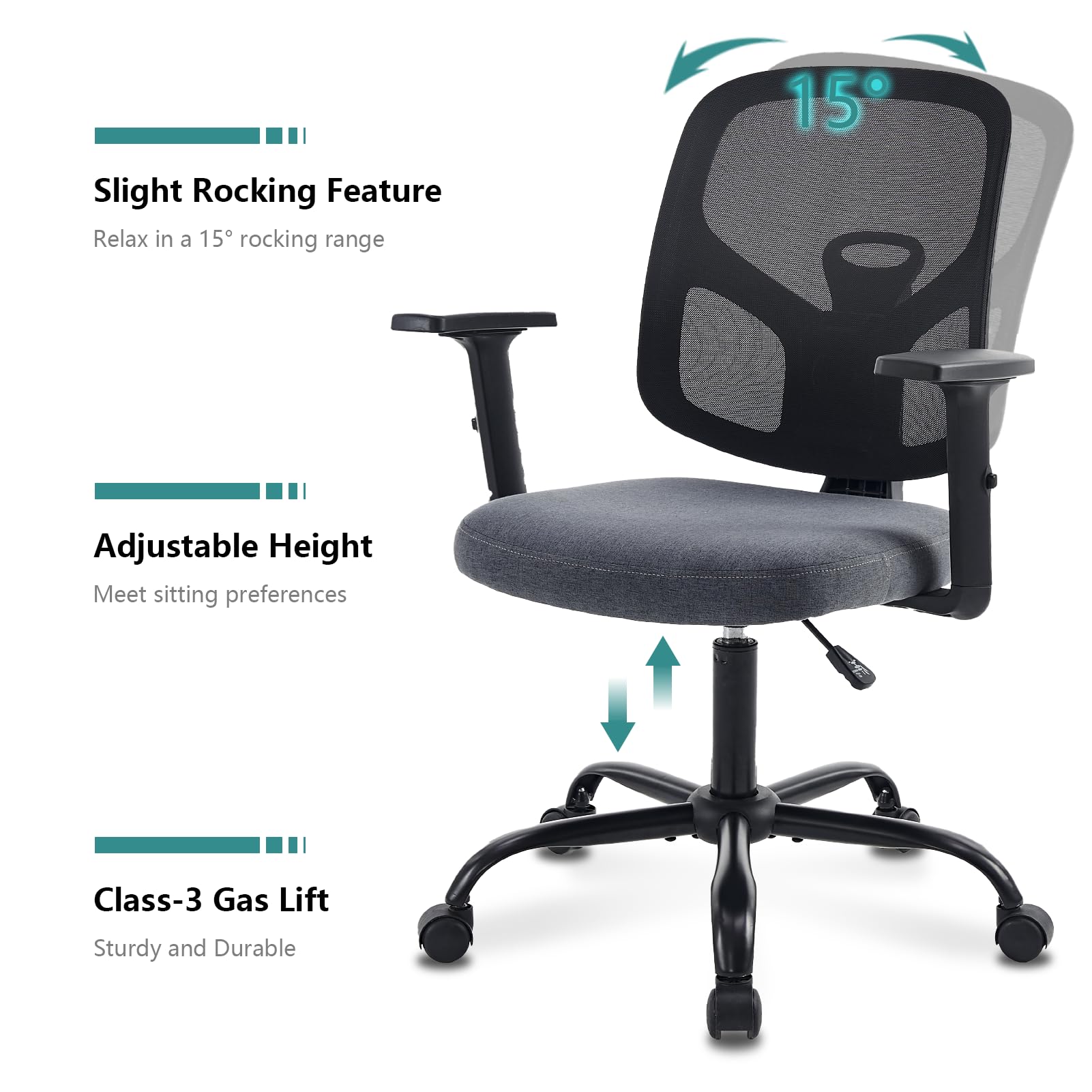 Ergonomic Office Chair with Lumbar Support - Adjustable Mesh Computer Desk Chair for Home & Office, Comfortable Swivel Task Rolling Chair for Adults & Teens, Small Space Work - Perfect for Long Hours & Remote Work (Gray)