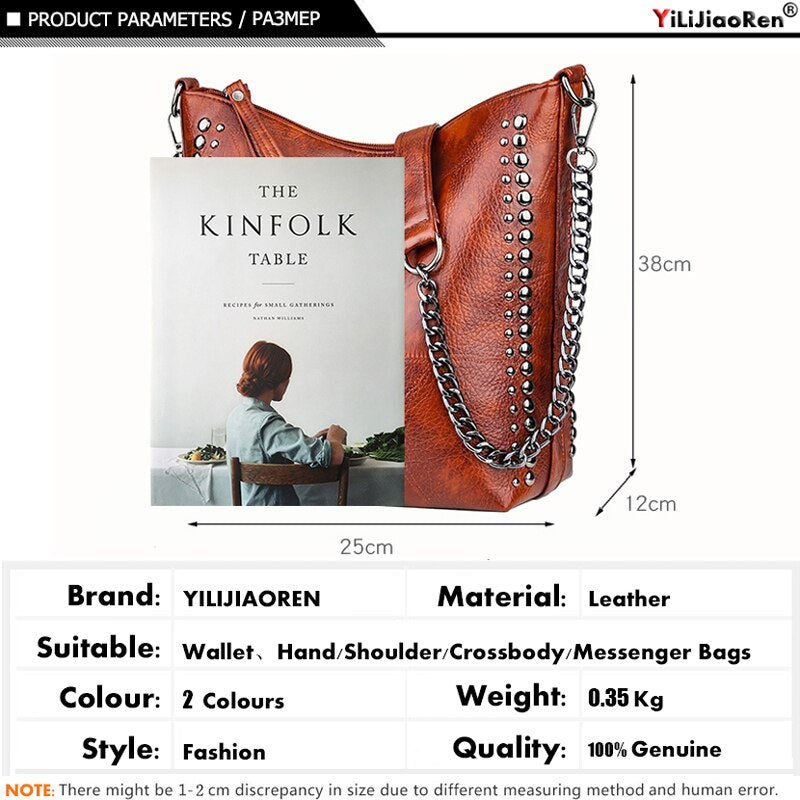 Vintage Women's Rivet Chain Shoulder Bag - Stylish Retro Crossbody Purse for Casual Outings & Evening Events