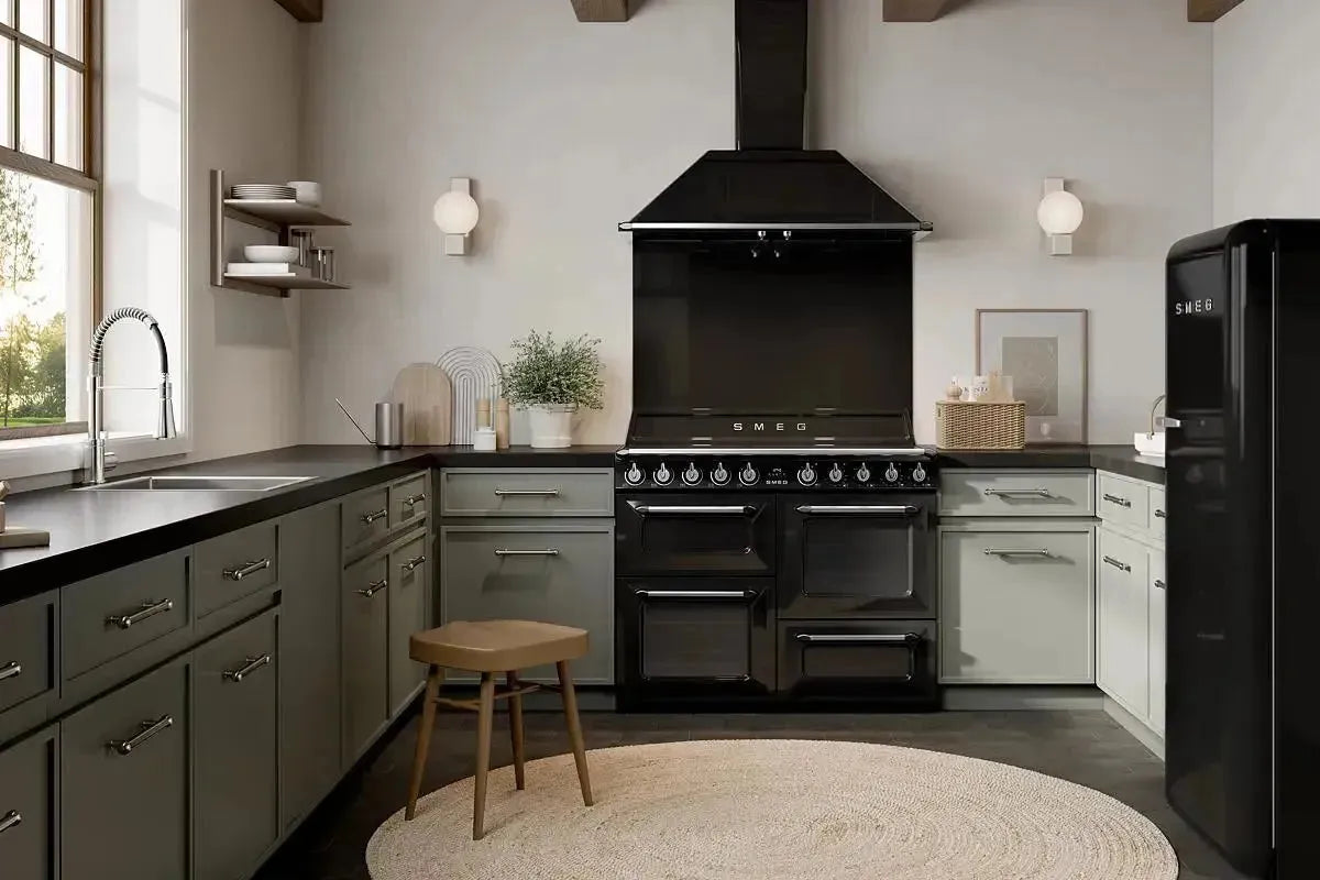 Smeg Victoria 110cm Dual Fuel Freestanding Cooker - Black (TRA4110BL) | Professional Gas & Electric Range for Modern Kitchens | Ideal for Home Chefs & Entertaining