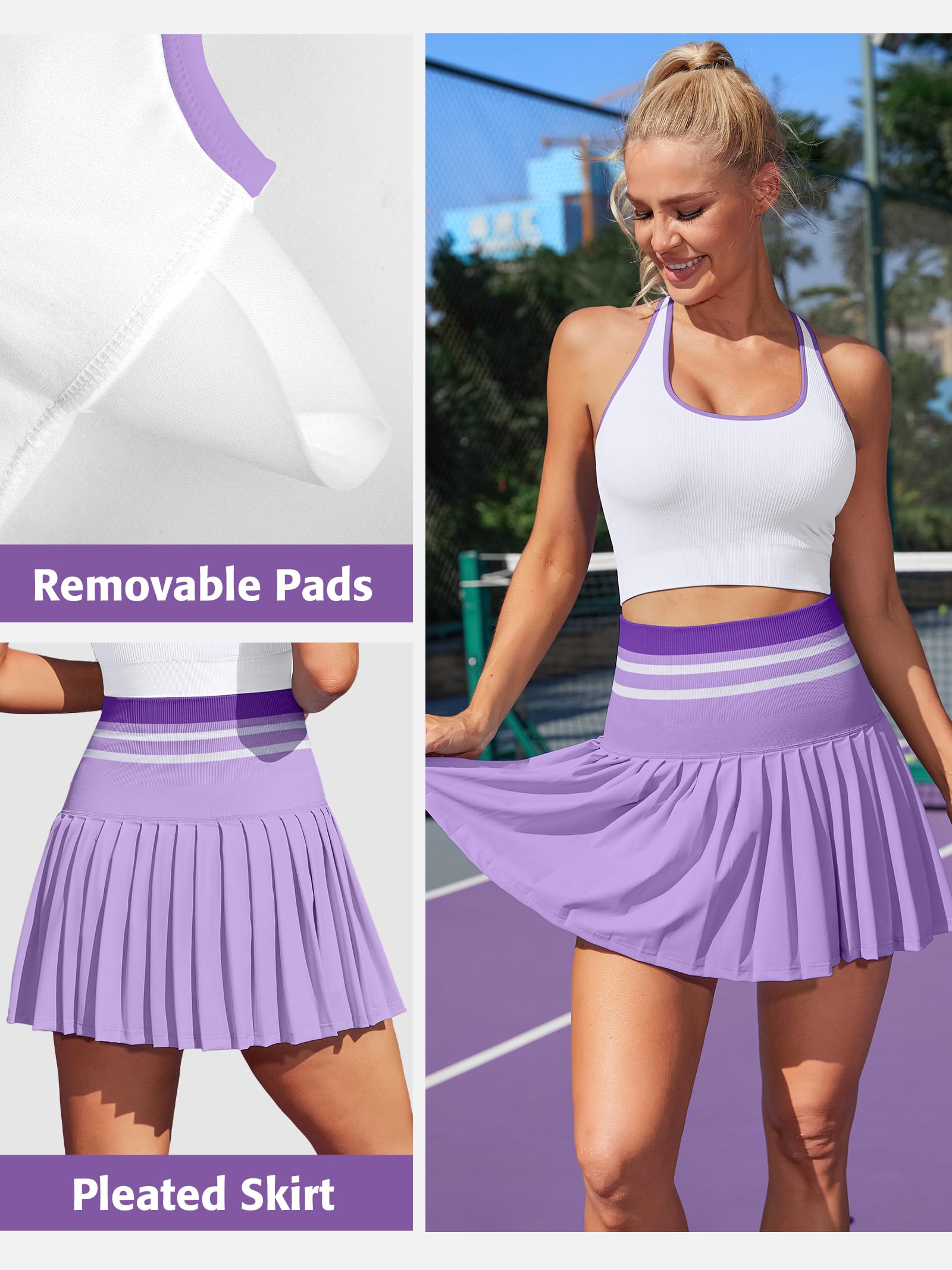 ATTRACO Women's 2-Piece Tennis Dress Set - High Waisted Pleated Skirt & Seamless Colorblock Top | Golf & Tennis Outfit for Women | Perfect for Court Matches, Club Tournaments & Casual Sports Wear