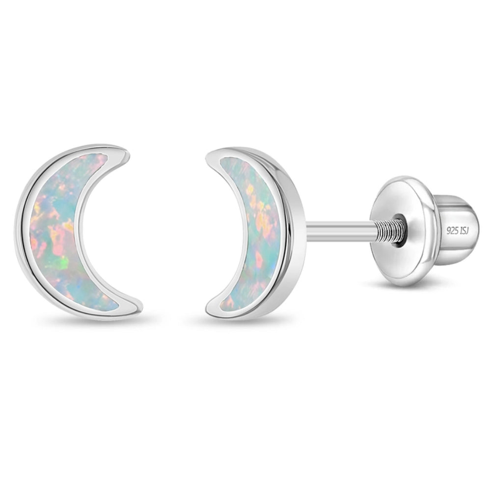 Sterling Silver Opal Crescent Moon Earrings for Kids - Dainty & Hypoallergenic Jewelry for Girls | Perfect for Birthdays, Gifts & Special Occasions
