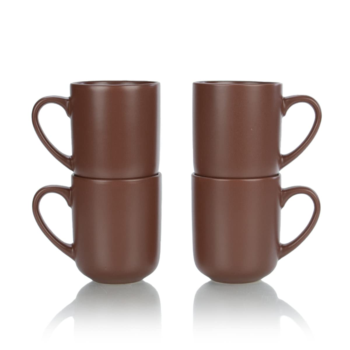 Modern Flat Dinnerware Set - 15oz Coffee Mugs (Set of 4, Brown) | Elegant Stoneware for Daily Use, Kitchen Essentials & Dinner Parties | Durable Ceramic Cups for Coffee, Tea & Hot Beverages
