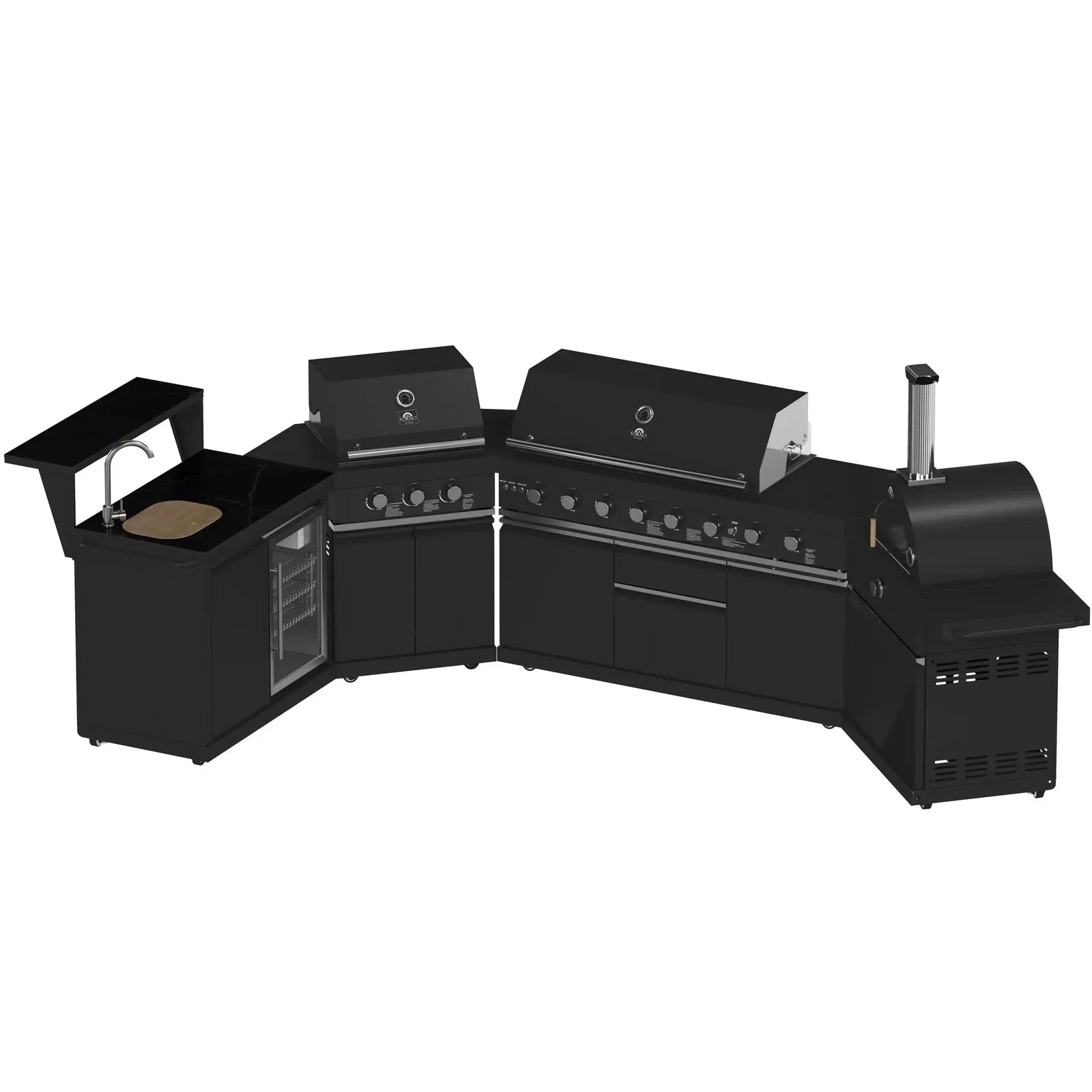 Forno All'Aperto FODKT2568BLK Outdoor Kitchen Set - Premium Stainless Steel BBQ Grill Island with Side Burner & Storage - Perfect for Backyard, Patio, and Poolside Entertaining