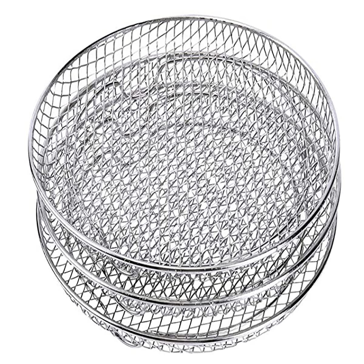 3-Piece Stackable Stainless Steel Air Fryer Rack Set for Ninja - 7.8 Inch Multi-Layer Dehydrator Basket Tray for Baking, Roasting & Air Frying - Perfect for Chicken Wings, French Fries & Vegetables (Round)