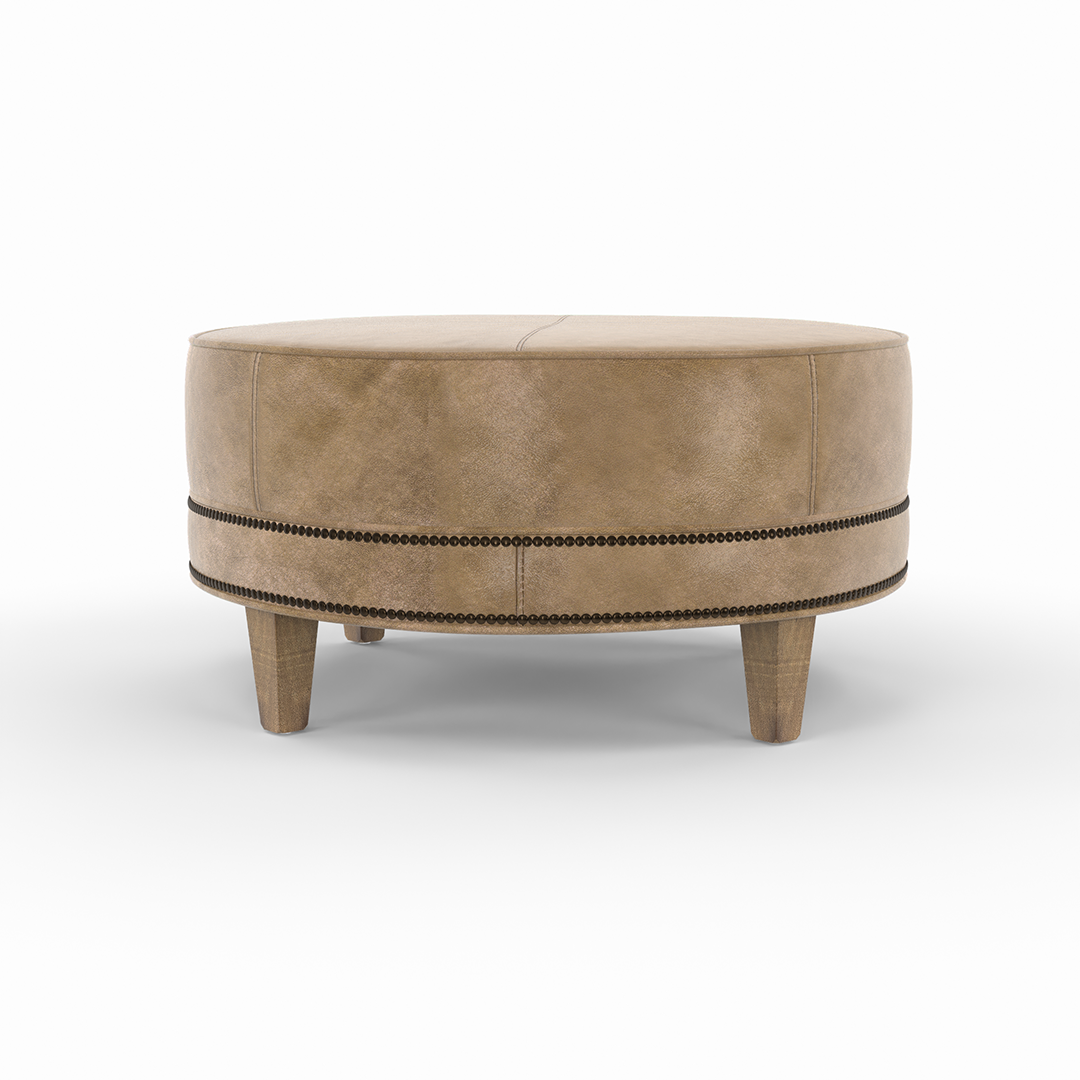 Medium Round Leather Ottoman - Soft & Stylish Footrest, Pouf, or Extra Seating - Perfect for Living Room, Bedroom, or Office Decor