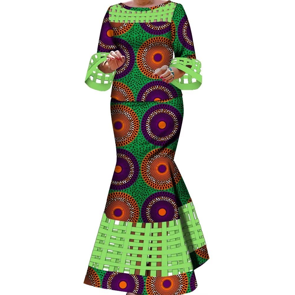 African 2-Piece Dashiki Outfit for Women - Breathable Weave Design Hollow Print Matching Set | Perfect for Weddings, Parties & Cultural Events