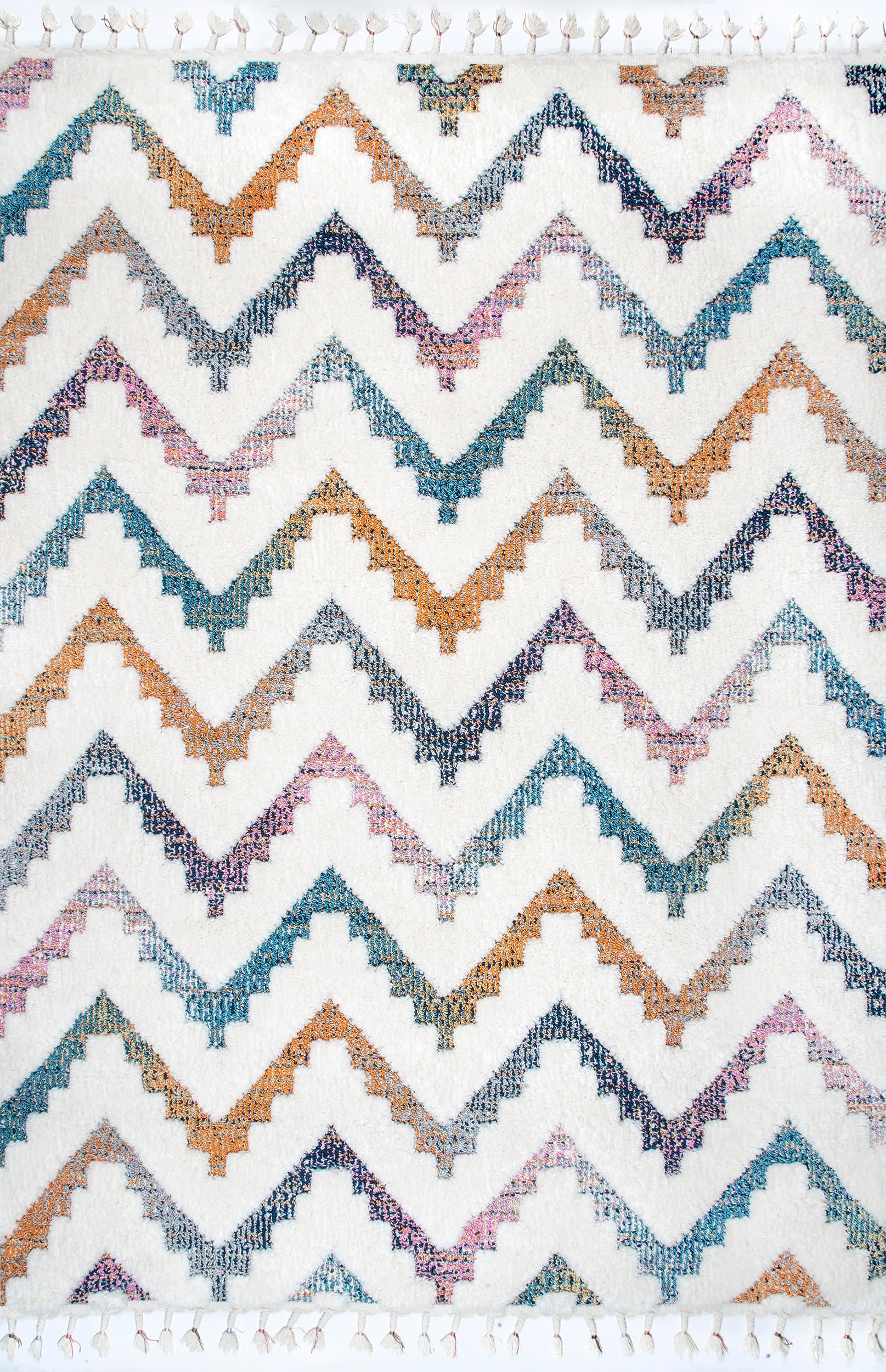 Handmade Ivory Chevron Shag Rug - Soft Plush Carved Design for Living Room, Bedroom & Nursery | Cozy Home Decor Accent