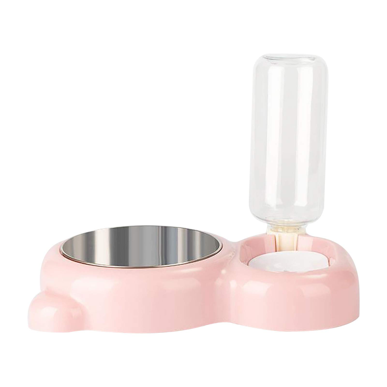 Premium Stainless Steel Multifunctional Pet Bowl for Dogs & Cats - Non-Slip Design, Durable JKb585 Pet Feeder with Water Bottle (Pink, One Size) - Perfect for Travel, Camping & Home Use