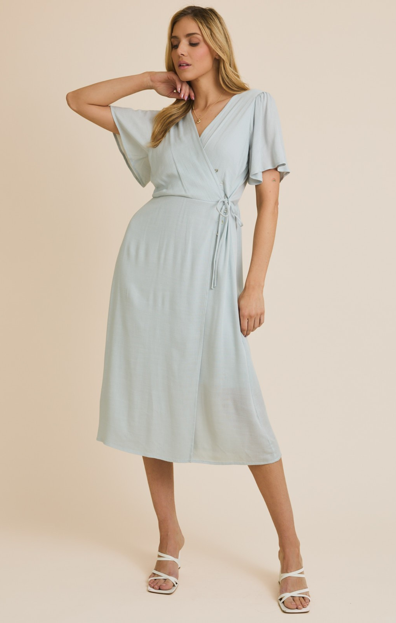 Lenora Flutter Sleeve Dress for Women - Elegant Flowy Summer Dress with Ruffle Sleeves - Perfect for Beach, Party & Date Night Outfits