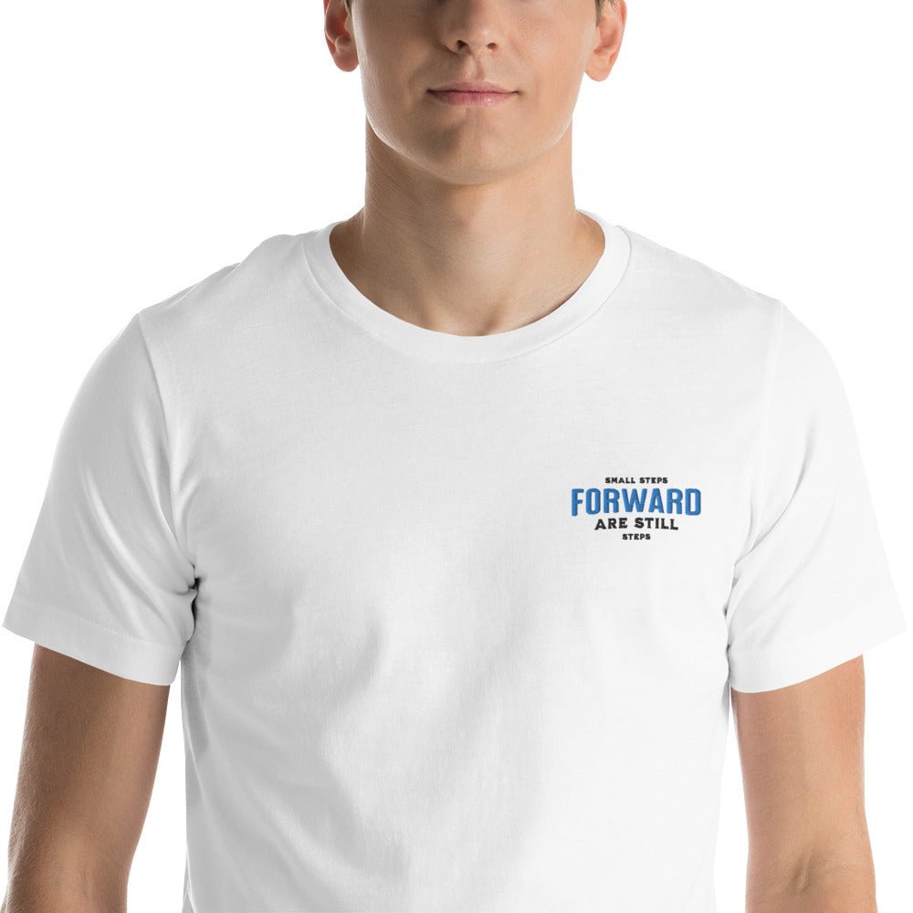 Inspirational Sobriety Journey Embroidered T-Shirt - Celebrate Recovery & Small Steps Forward - Perfect for AA Meetings, Sober Events & Personal Motivation