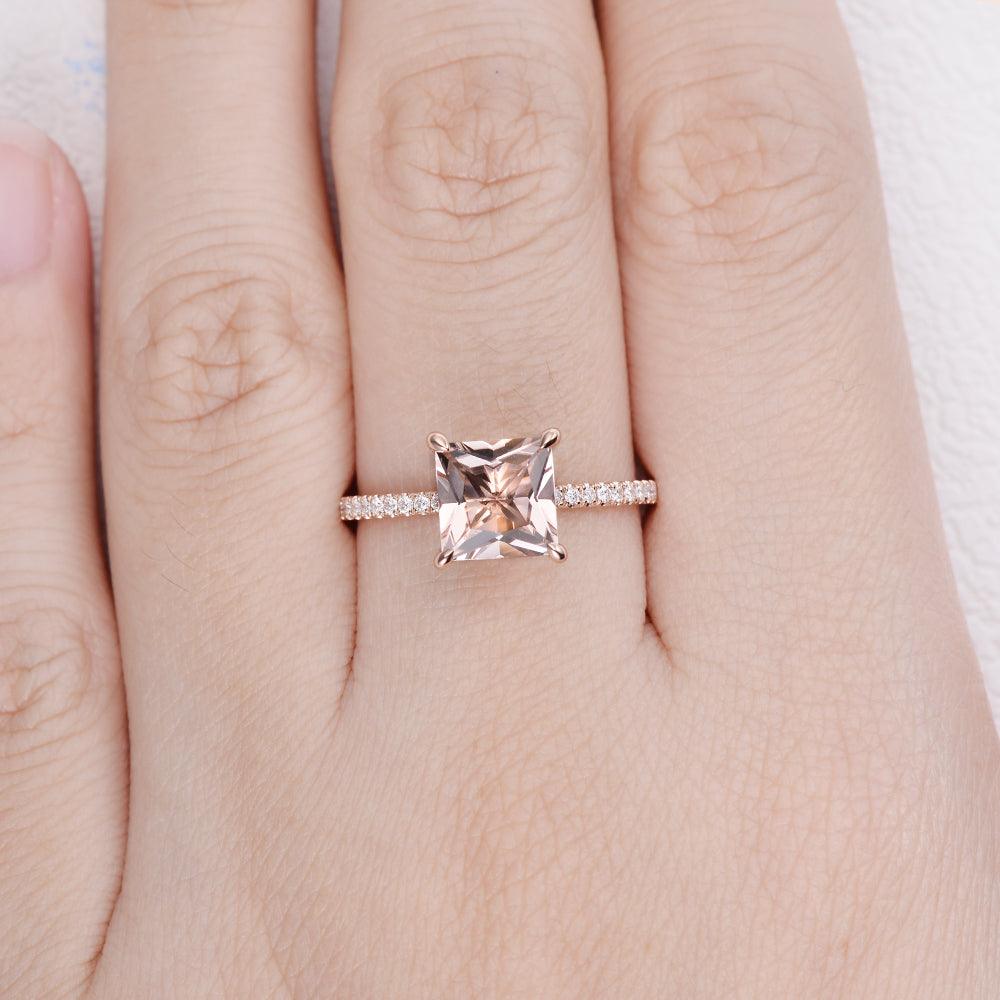 7mm Peachy Morganite Rose Gold Ring for Women - Elegant Engagement, Wedding, Anniversary Jewelry Gift - Perfect for Romantic Occasions
