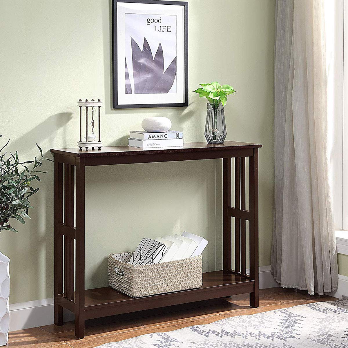 Convenience Concepts Mission Console Table with Shelf - Espresso Finish Entryway Table for Living Room, Hallway & Home Decor