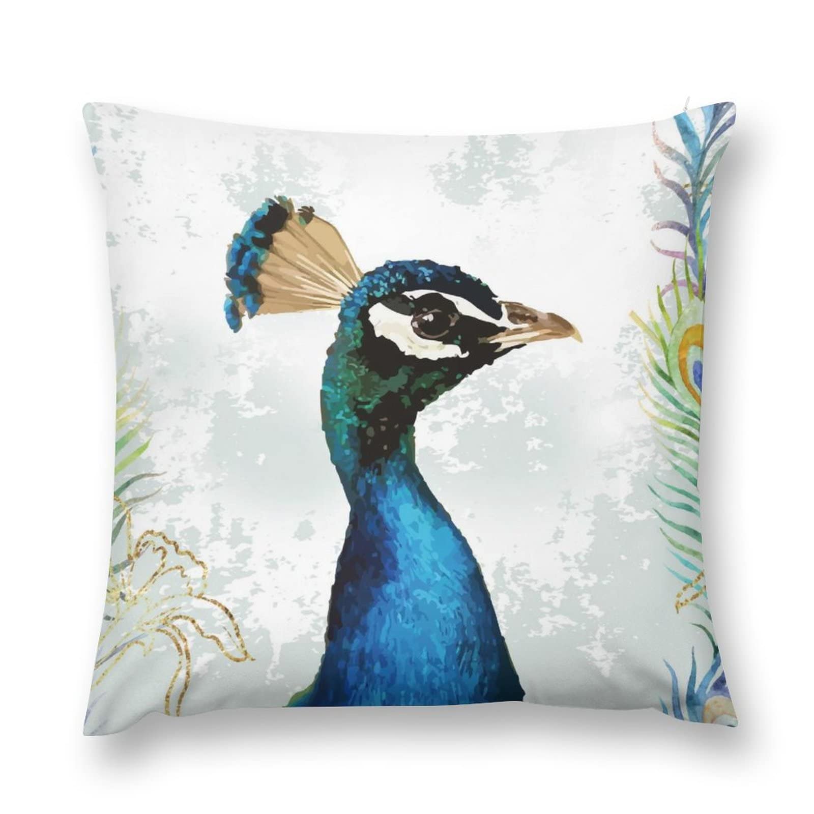 20x20 Inch Peacock & Magnolia Velvet Throw Pillow Cover with Zipper - Decorative Square Cushion Case for Sofa, Bed, Couch, Car - Perfect for Home Decor, Living Room Accent, and Gift Giving