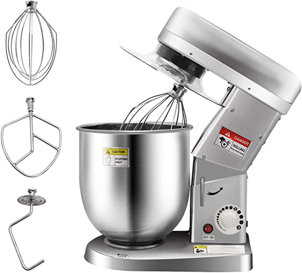 **Huanyu 7QT Commercial Stand Mixer - 3-in-1 Multifunctional Electric Dough Blender with Stainless Steel Bowl, Dough Hook, Flat Beater & Whisk - 180° Agitation for Baking, Cooking & Food Prep - Perfect for Home & Professional Kitchens (220V)**