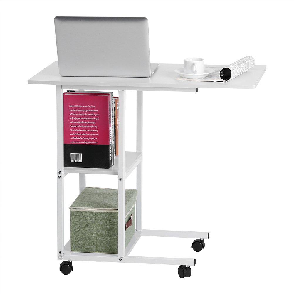 Best Fast Portable Multifunctional Rolling Laptop Desk - Adjustable Height, Removable Tray for Bed, Sofa, Office & Study - Perfect for Work, Reading & Snacking (White)