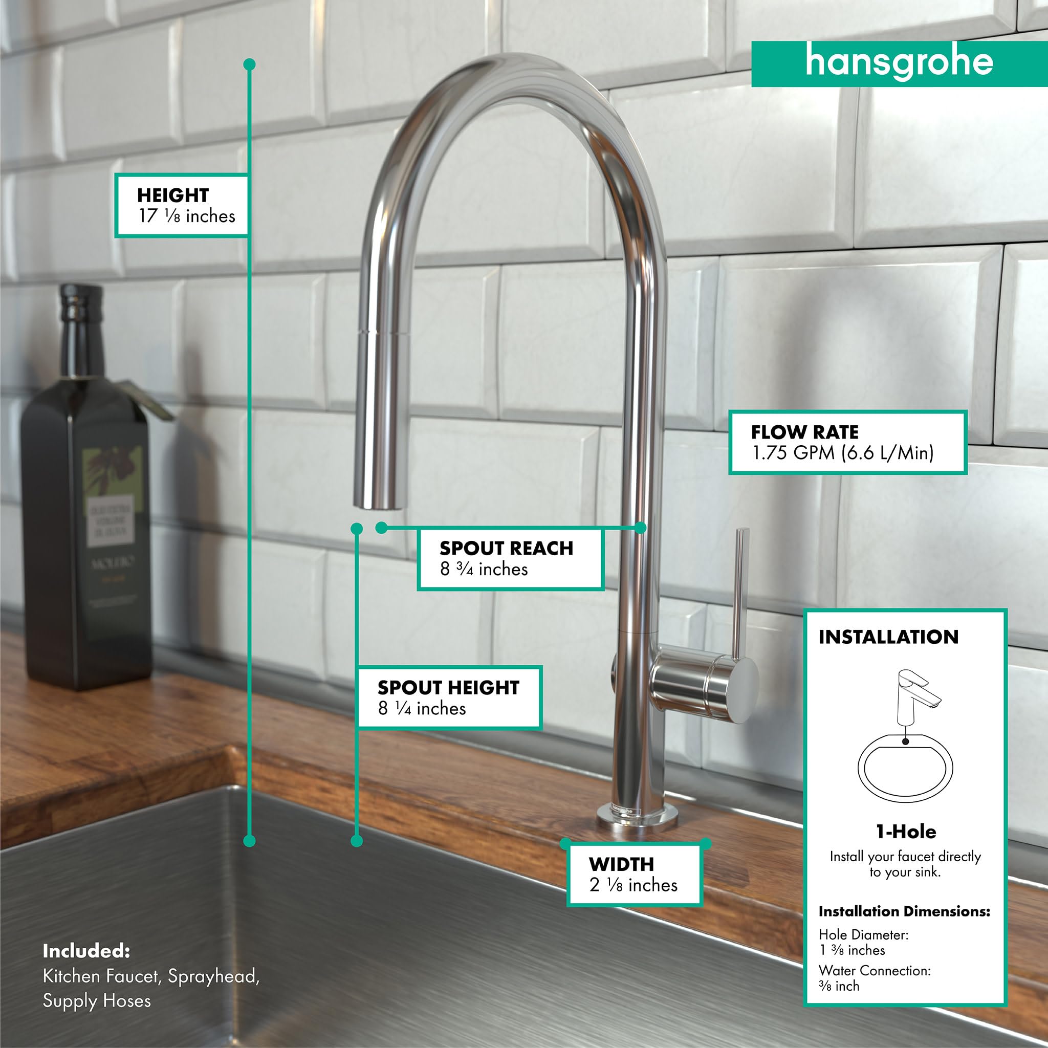 hansgrohe Talis N Chrome High Arc Pull Down Kitchen Faucet with Magnetic Docking Spray Head - Perfect for Modern Kitchen Sinks and Food Prep Areas