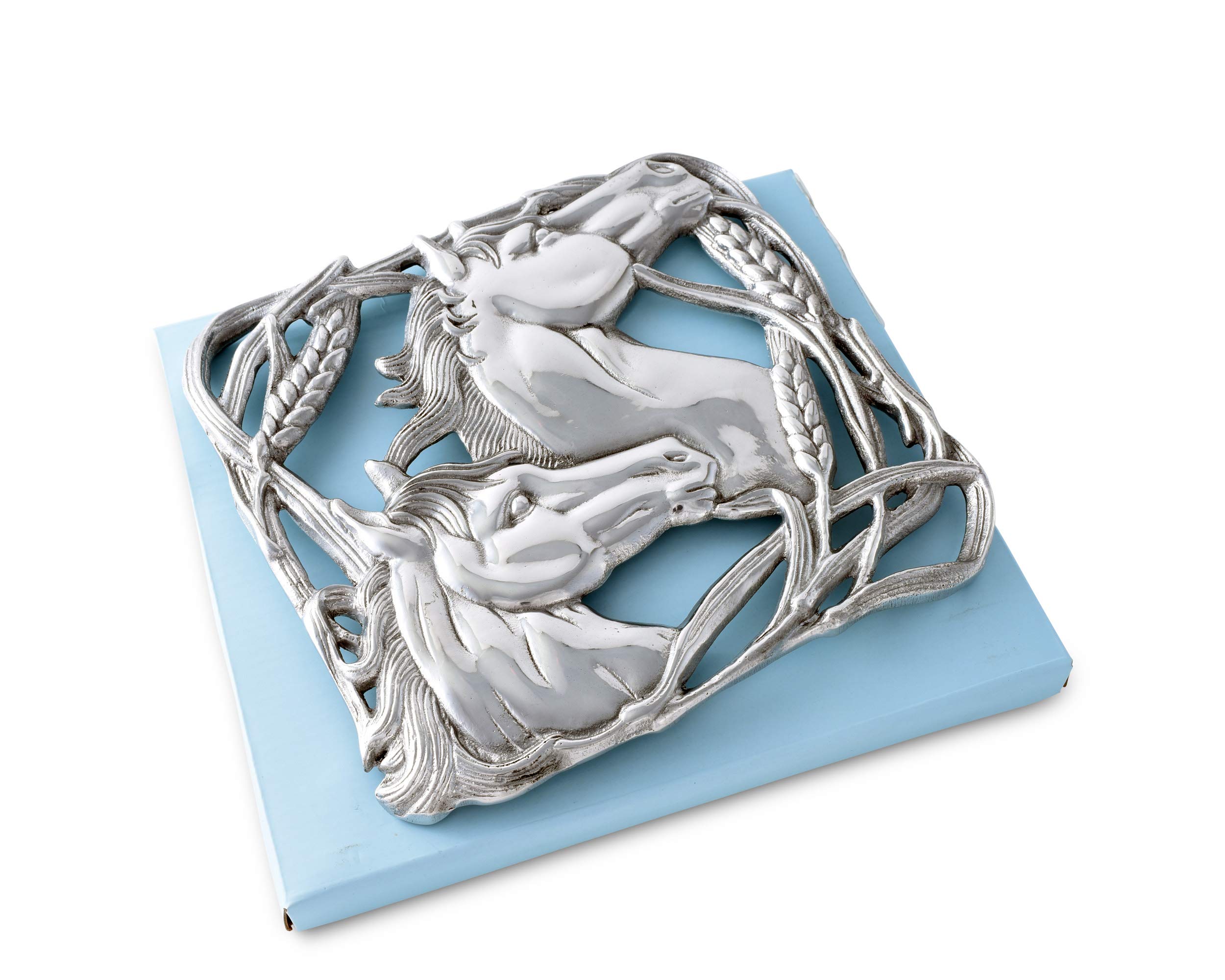 Arthur Court Designs 8-Inch Aluminum Horse with Wheat Trivet - Heat Resistant Hot Plate for Pans, Pots, Dishes & Teapots - Perfect for Kitchen, Dining Table & Holiday Serving