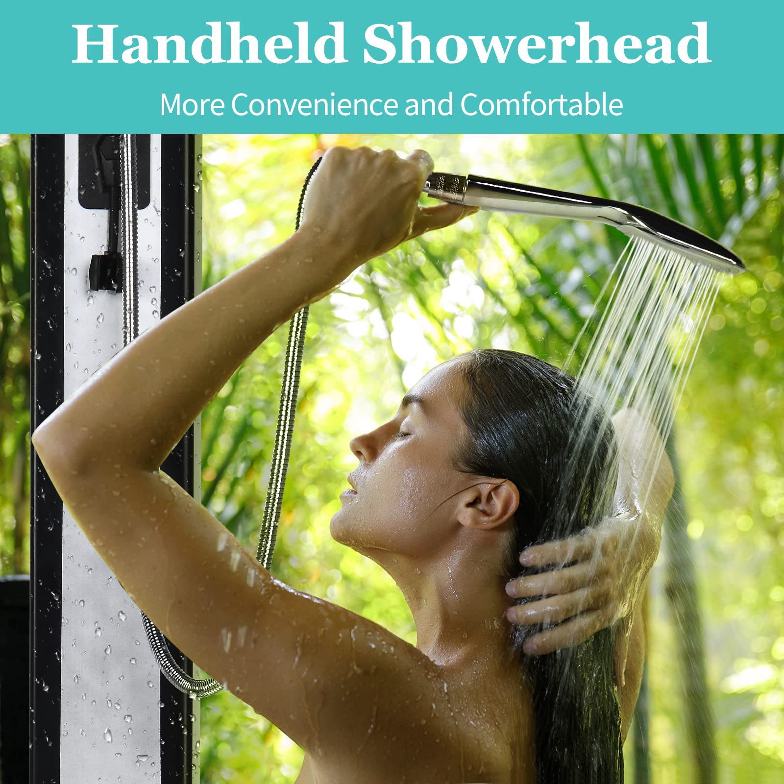 VINGLI 10.6 Gallon Solar Outdoor Shower with Adjustable Shower Head, Handheld Sprayer & Foot Wash Tap - Perfect for Poolside, Backyard, Beach, Camping & RV Use