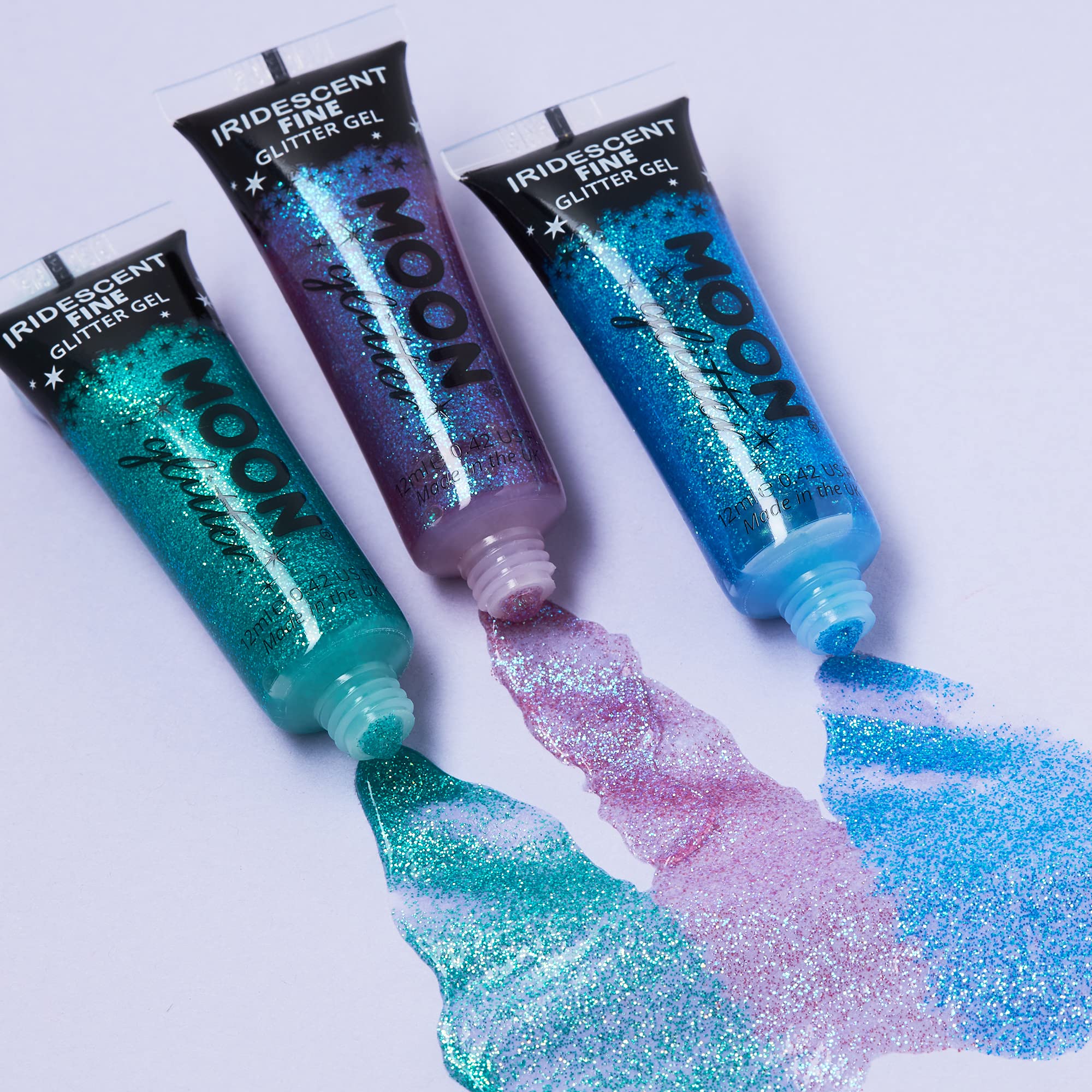 Iridescent Fine Face & Body Glitter Gel by Moon Glitter - 6 Color Set (12ml) | Cosmetic Festival Glitter for Face, Body, Hair & Nails | Perfect for Parties, Halloween, Raves & Festivals