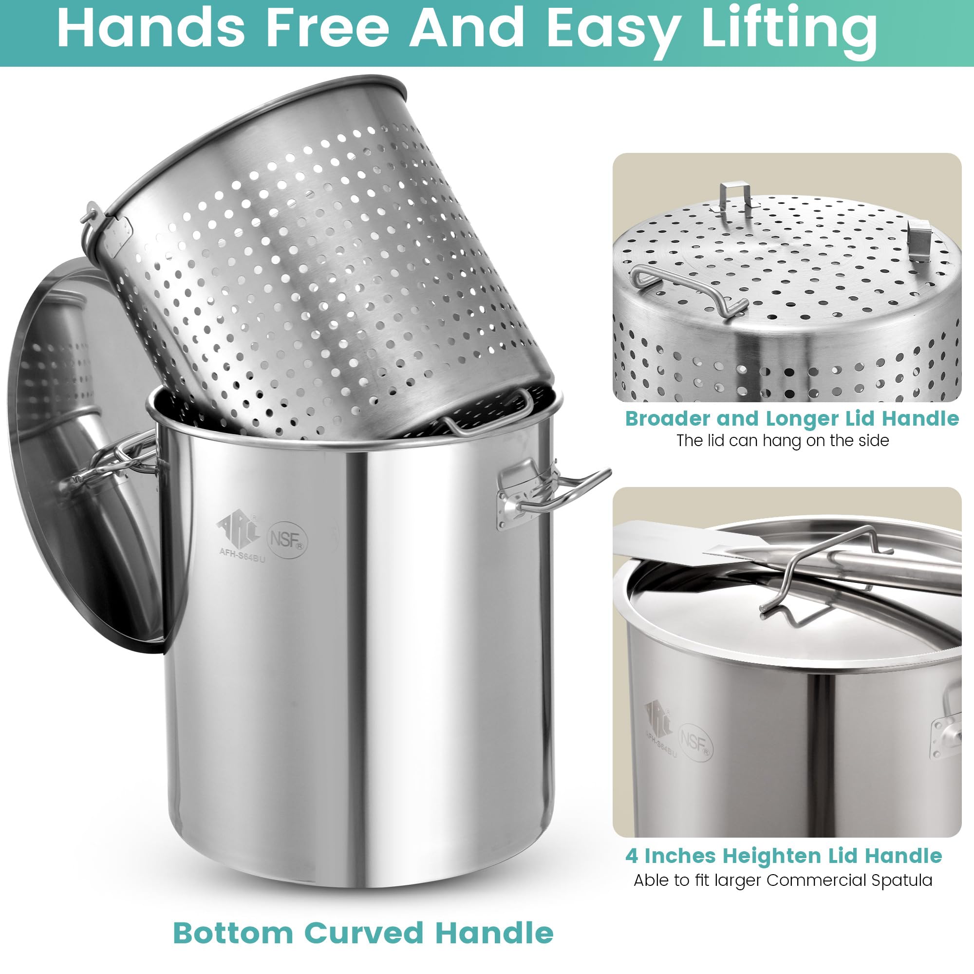 64QT Stainless Steel Seafood Boil Pot with 200,000 BTU Propane Burner & Basket - Outdoor Cooking Pot for Deep Frying, Turkey Fryer, Crab, Crawfish, Shrimp & Lobster Boiling - Perfect for Backyard Parties, Camping & Large Gatherings