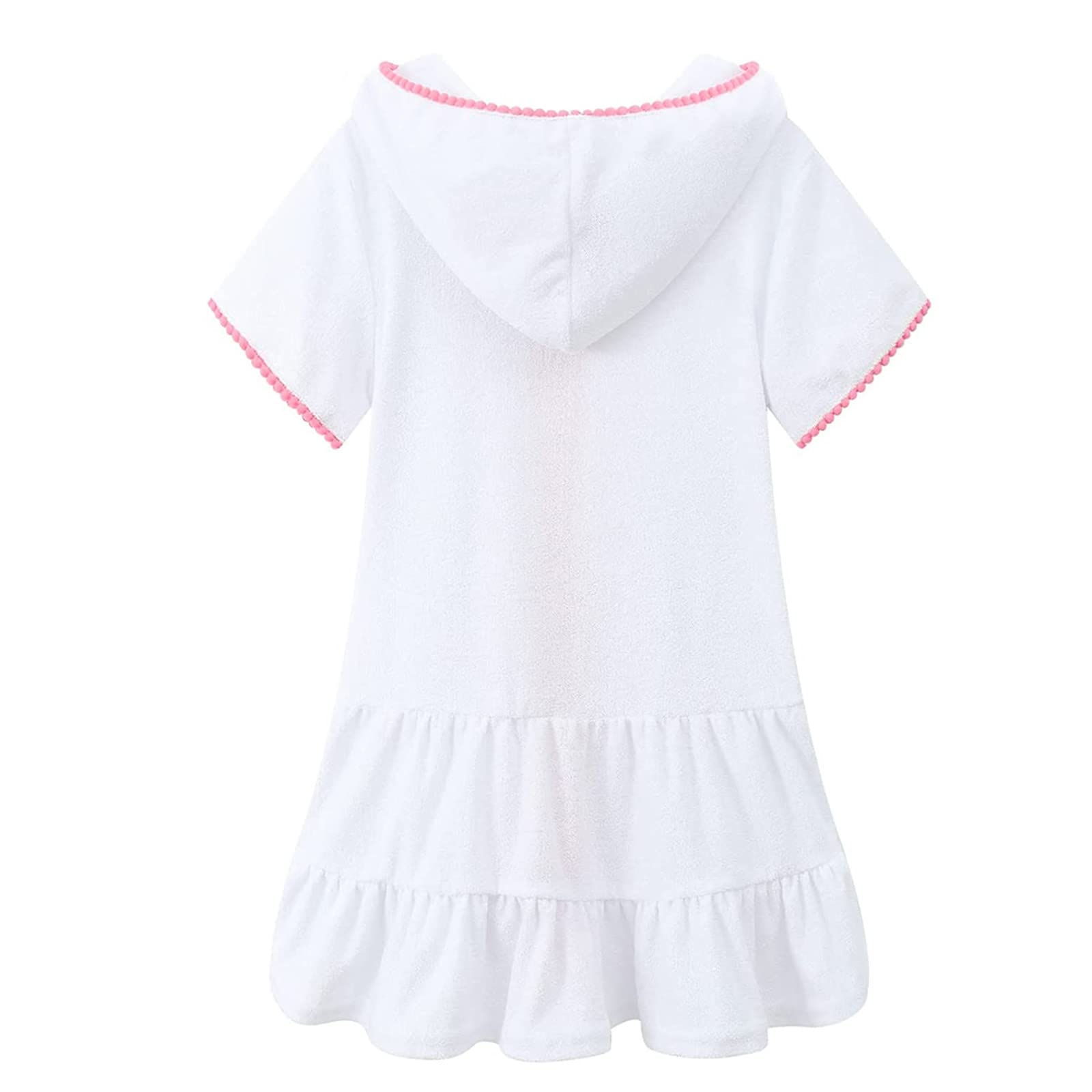 Little Girl Swim Cover Up Hooded Bathrobe - Kids Zip Up Beach Bathing Suit Coverup for Pool & Beach Outings - White
