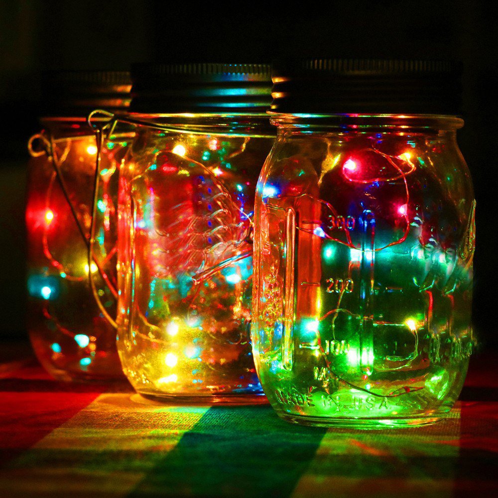 10 LED Solar Mason Jar Lights - Colorful String Lights for Outdoor Garden, Courtyard, Party, Wedding & Christmas Decor - Fits 7cm Standard Jars (Multicolor) - Perfect for Patio, Backyard, and Holiday Lighting