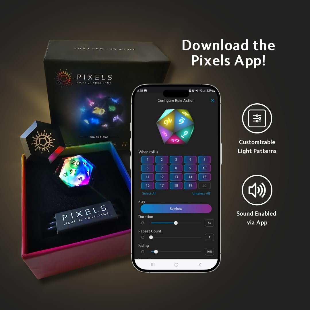 RGB Polyhedral Electronic Dice - D20 (Midnight Galaxy) with App-Controlled Light Effects & Sound, Wireless Charging, Bluetooth VTT Connectivity - Perfect for DND, RPG Games and Tabletop Adventures