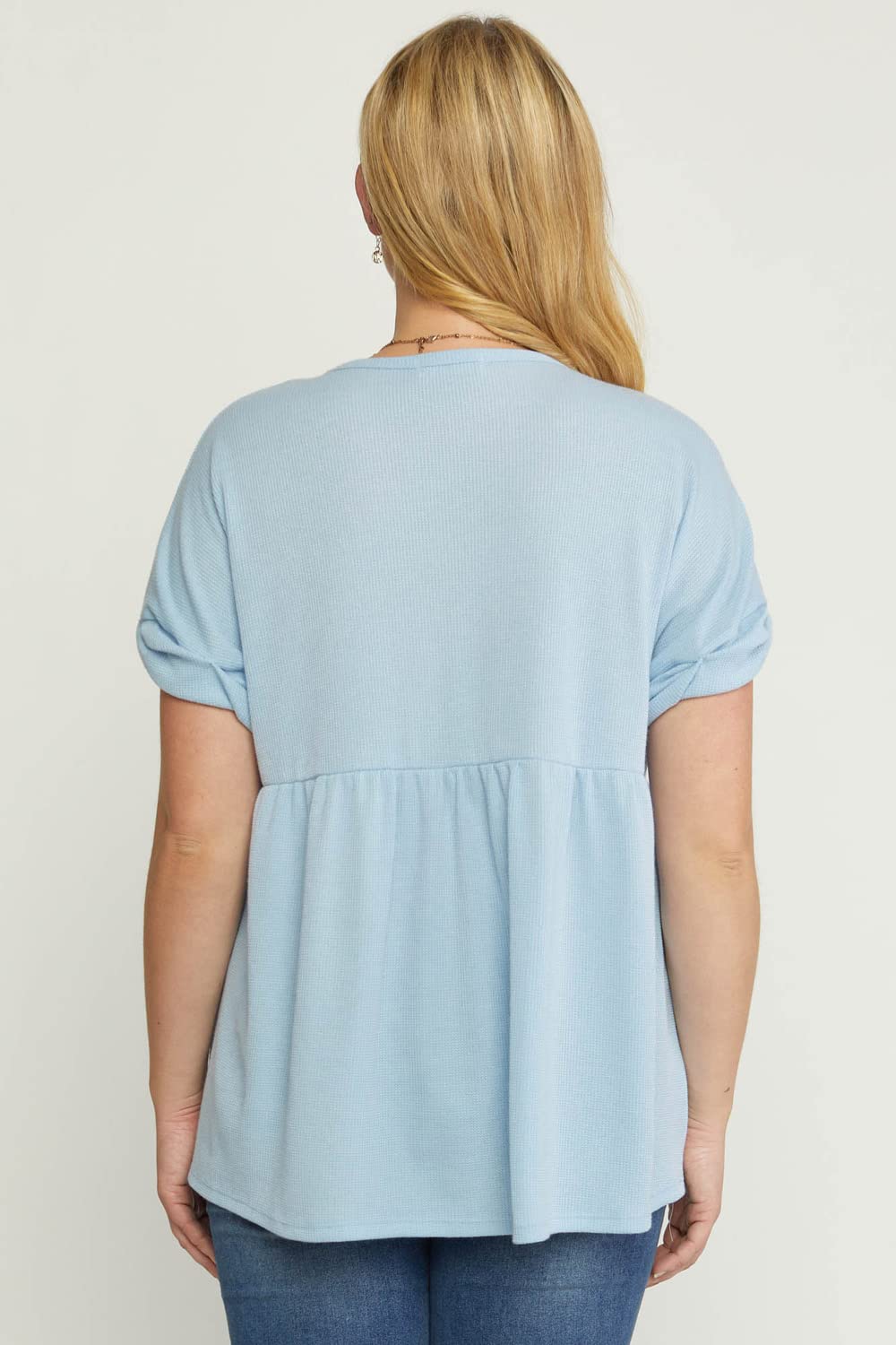 Entro Women's Mini Waffle Knit Babydoll Tunic Top - Soft Casual Short Sleeve Shirt for Everyday Wear, Date Night & Layering