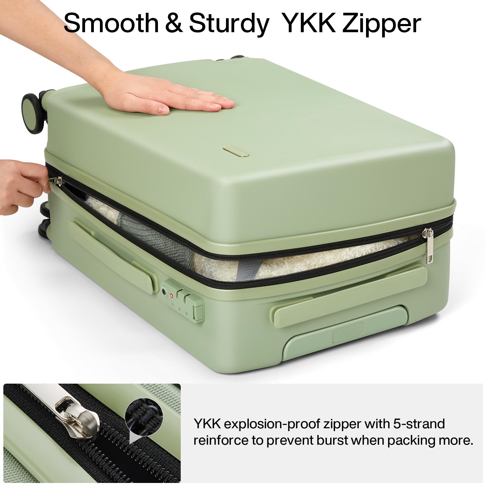 Hanke 3-Piece Hard Shell Luggage Set with Spinner Wheels - 20/24/28 Inch Lightweight TSA Approved Suitcases for Air Travel - Extra Large Checked & Carry On Bags (Bamboo Green) - Perfect for Family Vacations, Business Trips & International Travel