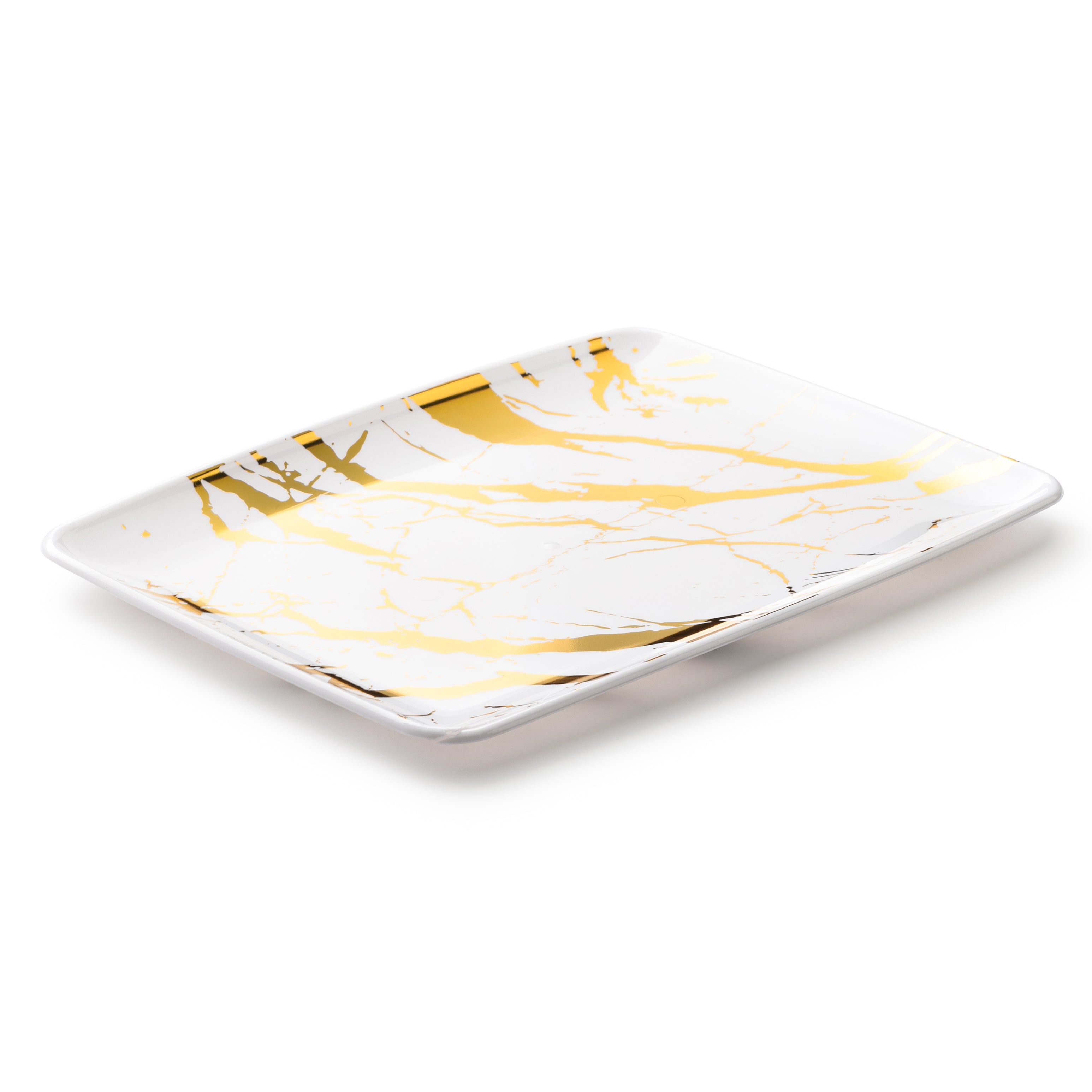 Premium Marble White & Gold Rectangular Serving Tray Set - 2 Pack Elegant Appetizer Platters for Parties, Weddings & Home Entertaining