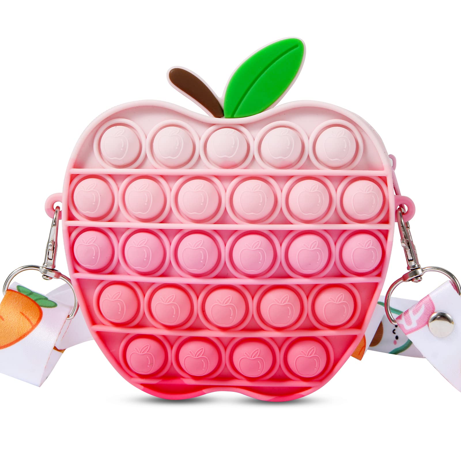 **2 in 1 Pop It Purse Bag for Girls – Adjustable Shoulder Strap Silicone Crossbody Small Handbag, Fidget Toy Gift for Kids (Apple) – Perfect for School, Travel & Stress Relief**