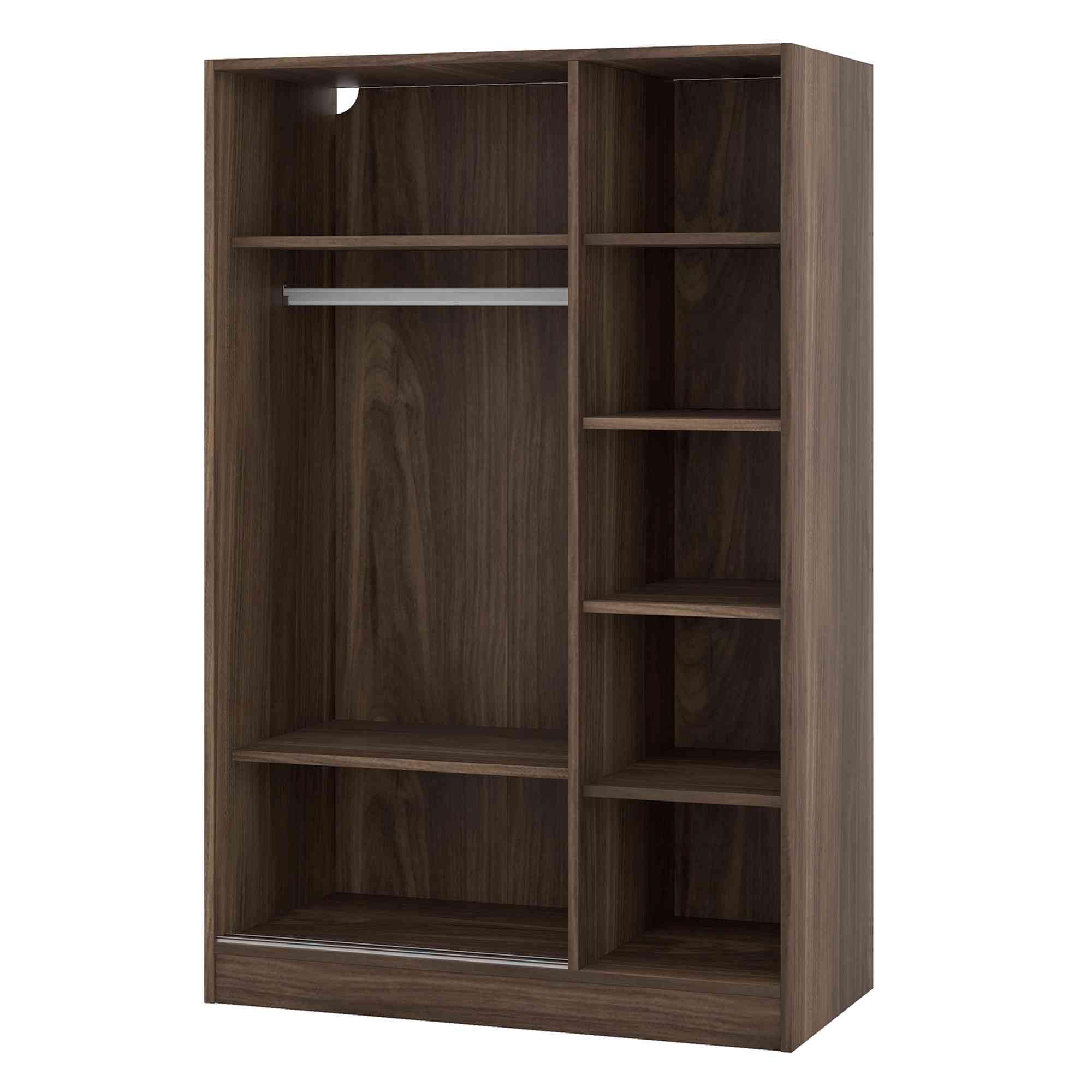 ATY Freestanding Wardrobe Closet with Storage Shelves & Hanging Rod - 2 Sliding Doors Clothes Organizer Armoire for Bedroom - Walnut Finish | Perfect for Small Spaces, Apartment Storage & Bedroom Organization