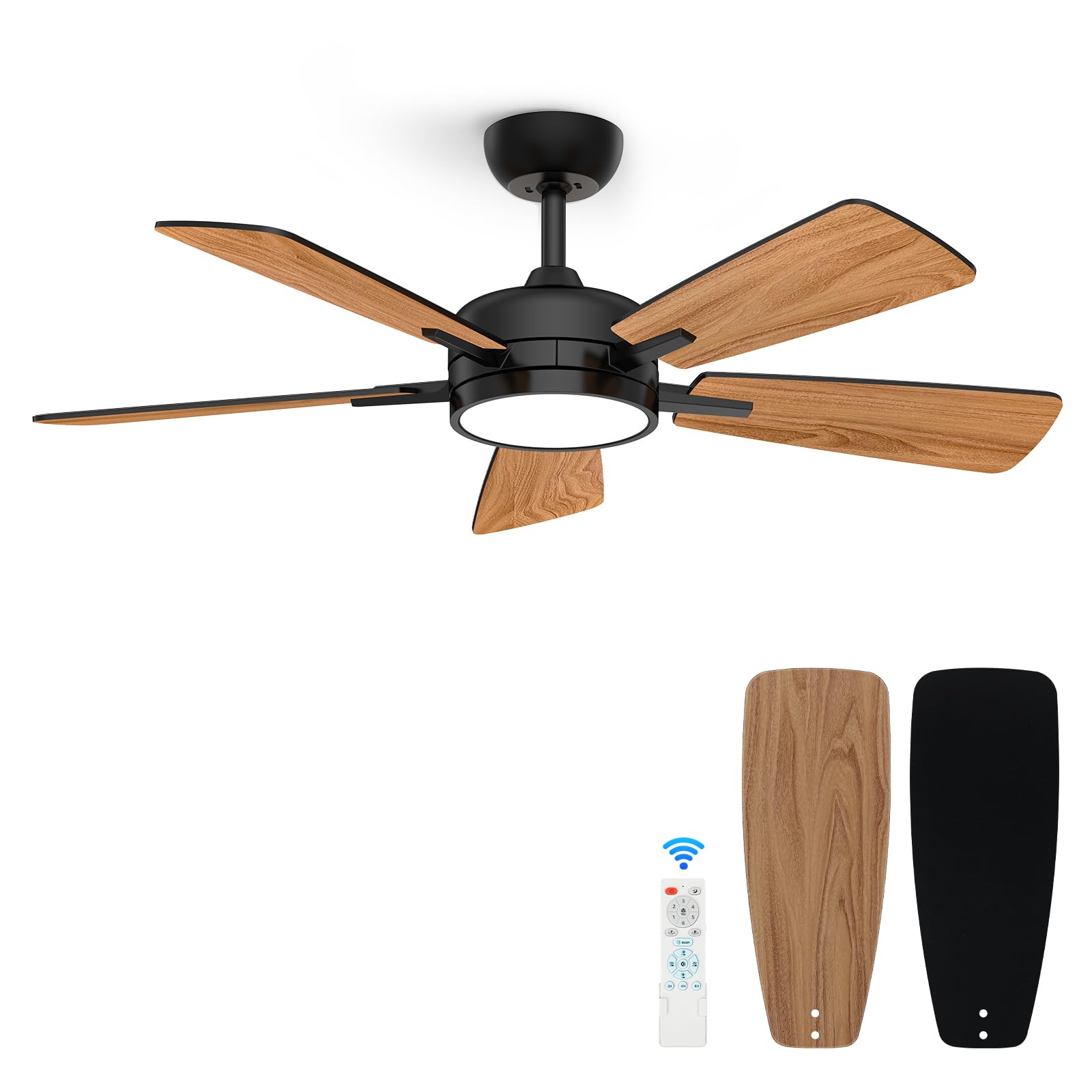 46 Inch Ceiling Fan with Lights and Remote Control - Ultra Quiet Reversible DC Motor, Dimmable LED Backlight, High Airflow for Large Rooms - Perfect for Living Room, Bedroom, and Office (Black)