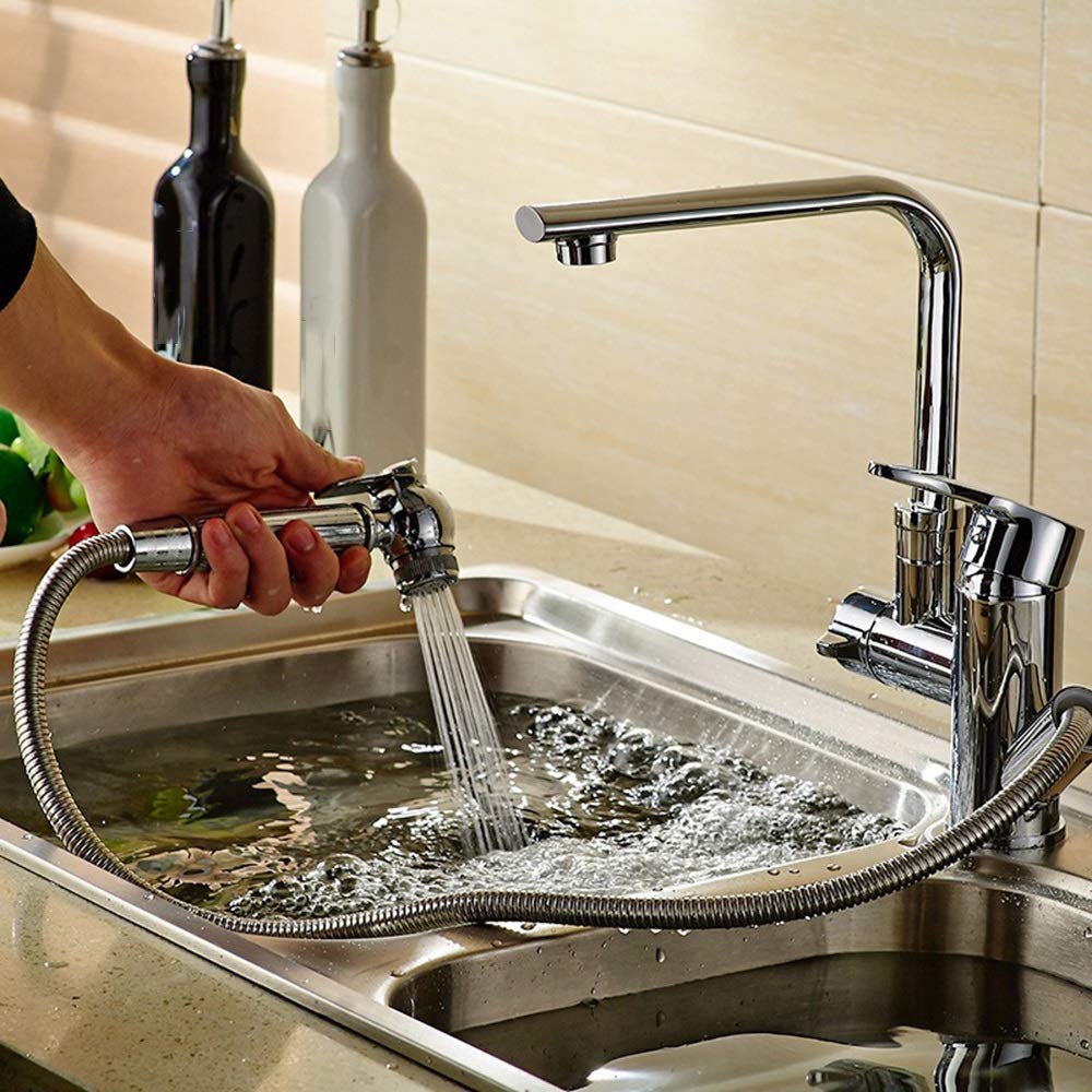 KXA All Copper Pull Down Kitchen Faucet with Lift Function - Durable Basin Sink Faucet for Modern Kitchen & Bathroom - Perfect for Washing Dishes, Filling Pots & Hand Washing