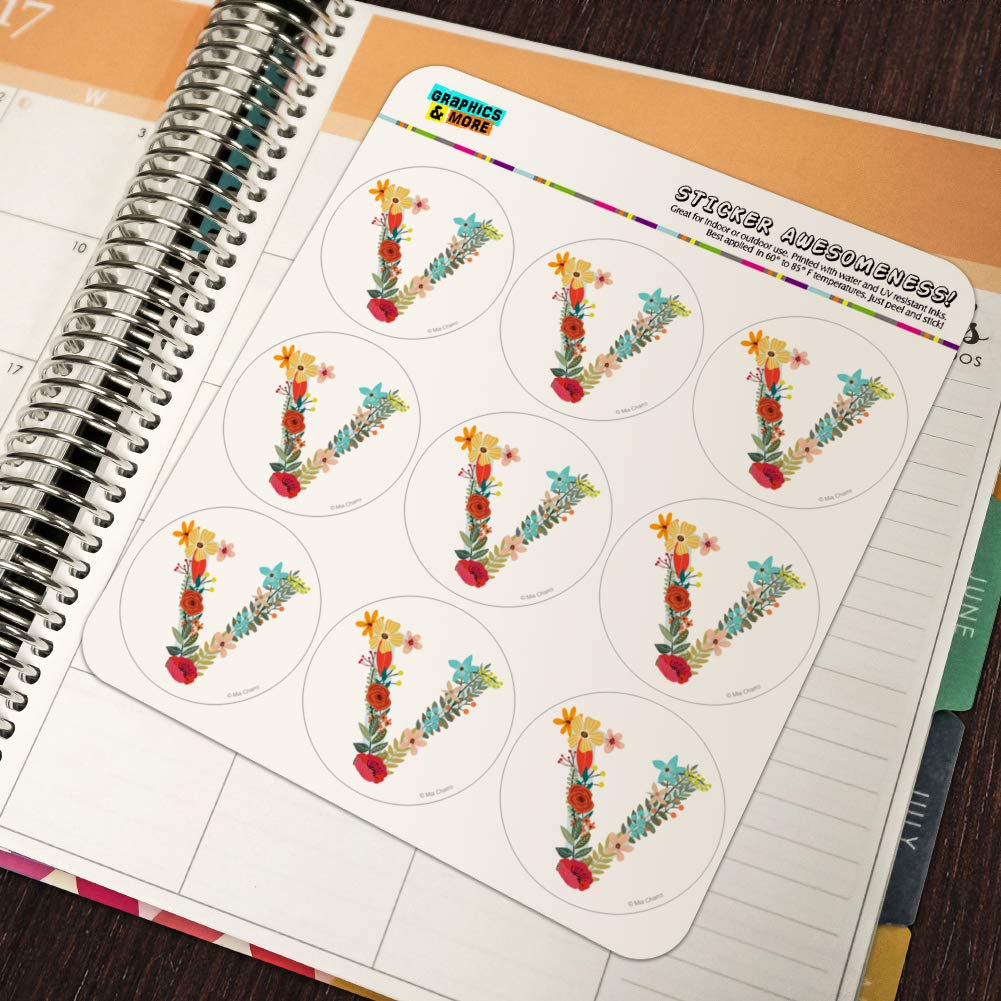 Floral Monogram Letter V Stickers for Planner, Calendar, Scrapbooking & DIY Crafts - Perfect for Bullet Journals, Scrapbooks, and Handmade Greeting Cards