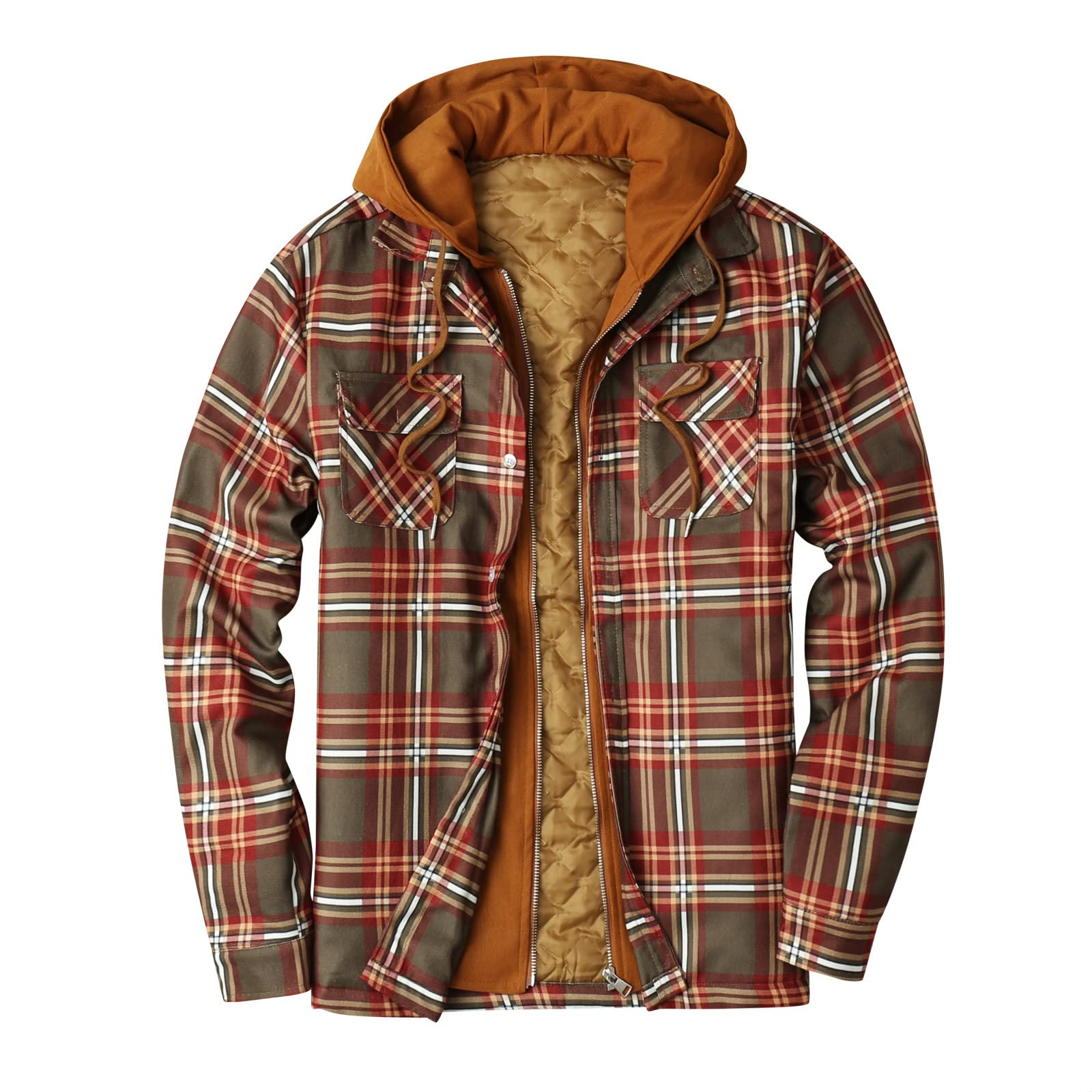 Men's Warm Sherpa Lined Flannel Shirt Jacket - Soft Plaid Fleece Hooded Coat for Winter - Cozy Outdoor Workwear & Casual Layering