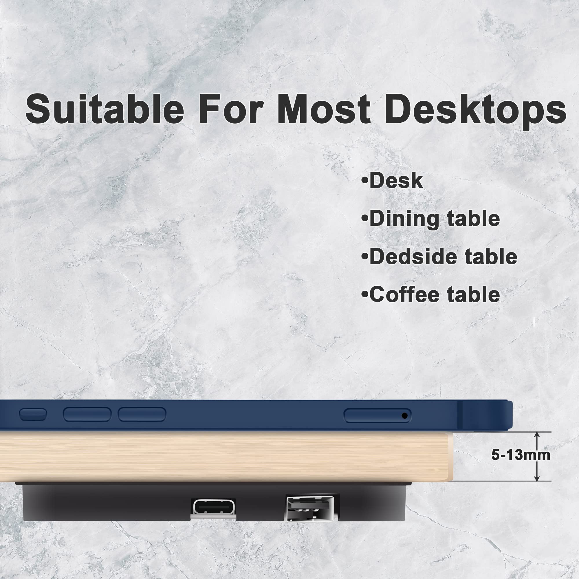 10W Invisible Wireless Charger - Under Desk Furniture Charging Pad for iPhone, Samsung & Qi Devices | Perfect for Home, Office & Gaming Setup