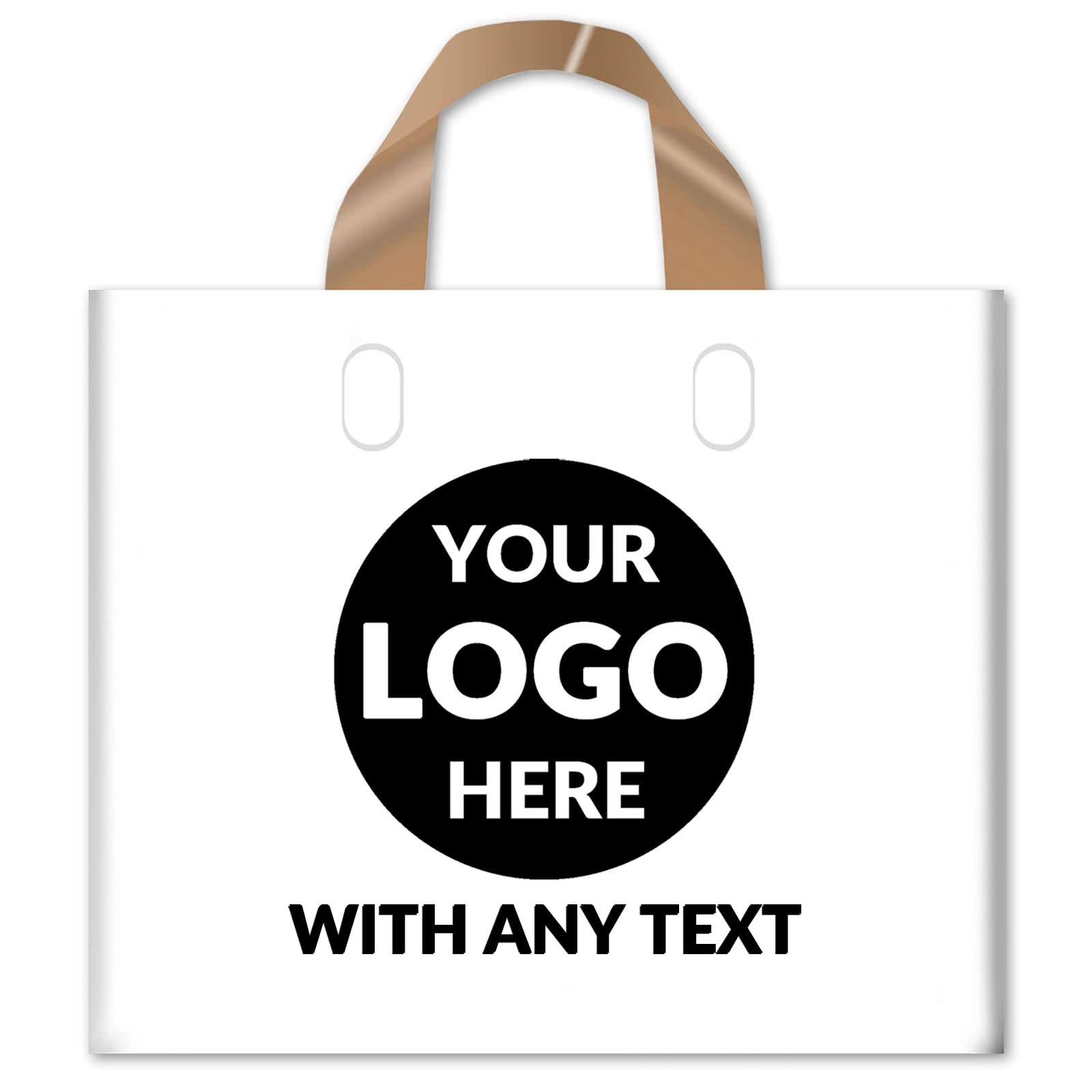 Custom Plastic Bags with Logo - 100 Pack 2.36Mil Thick Personalized Gift Bags with Soft Loop Handles | Glossy Merchandise Bags for Small Business, Boutique & Retail | Perfect for Events, Parties, Weddings & Promotions (16x12x4 Inches)