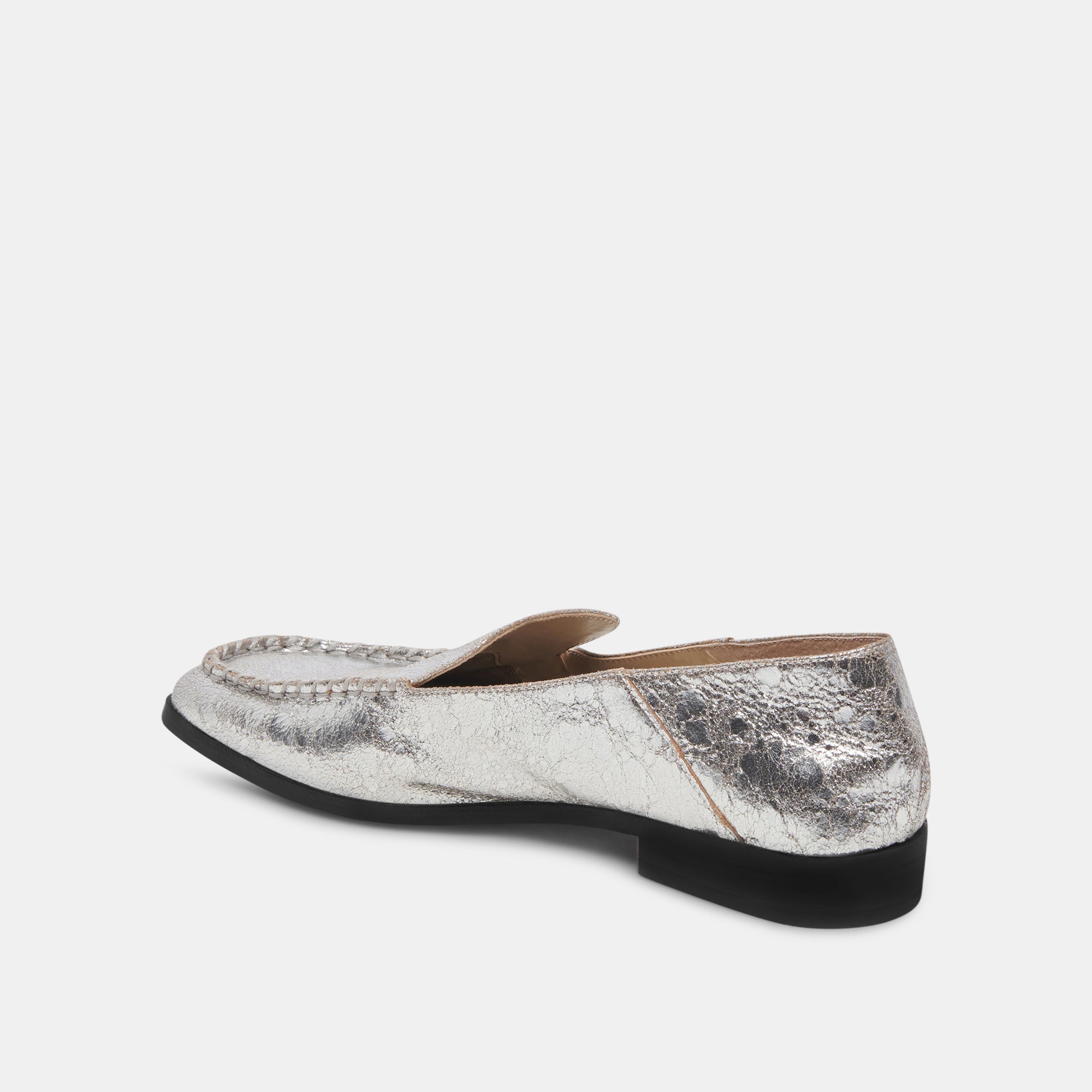 BENY Women's Flats Shoes - Silver Distressed Leather Loafers for Casual Wear & Office Outfits | Comfortable Slip-On Style