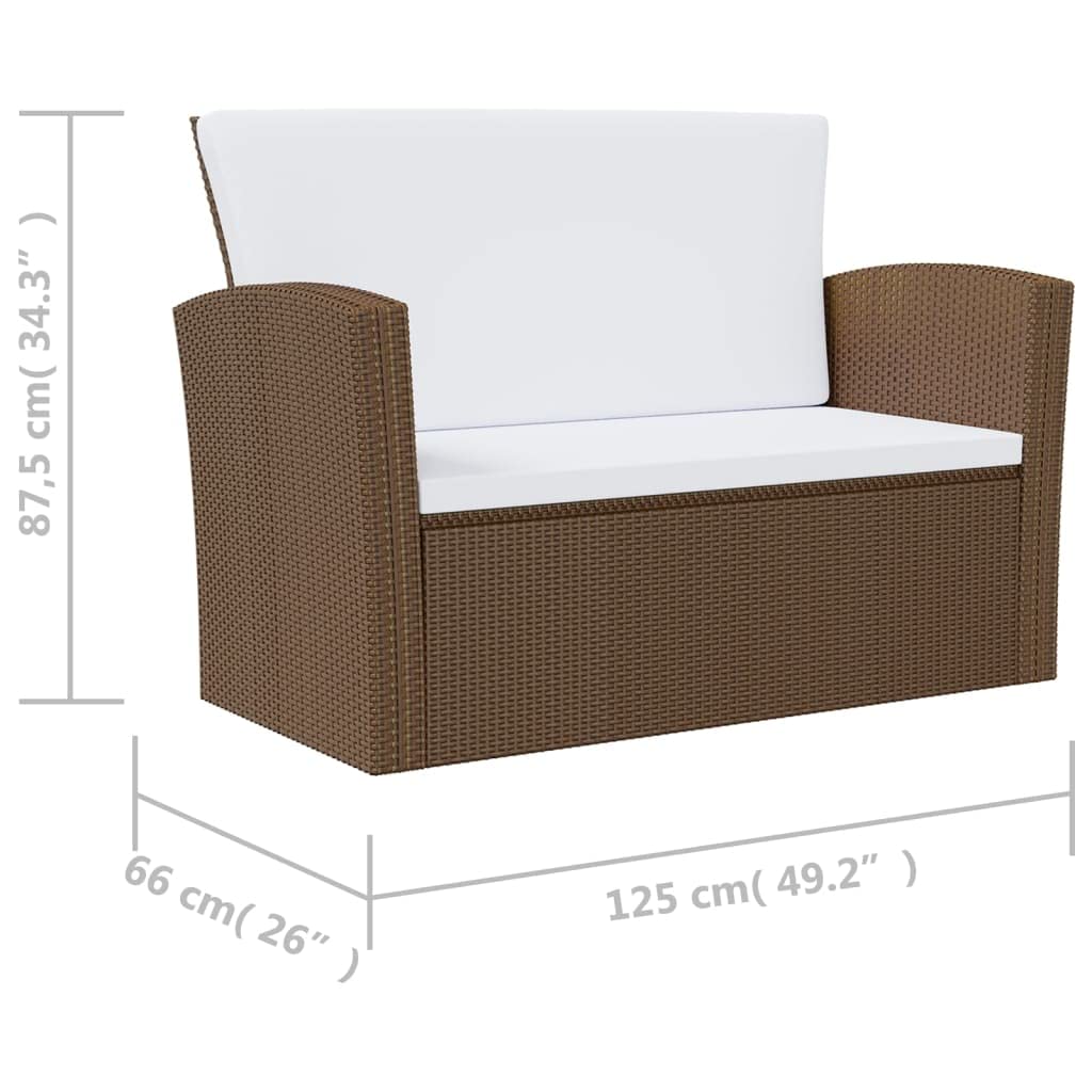 vidaXL 8-Piece Patio Sofa Set with Poly Rattan Sectional Lounge - Brown Frame & Cream White Cushions, Includes Coffee Table, Sofas & Chairs | Outdoor Furniture for Garden, Poolside & Backyard Relaxation
