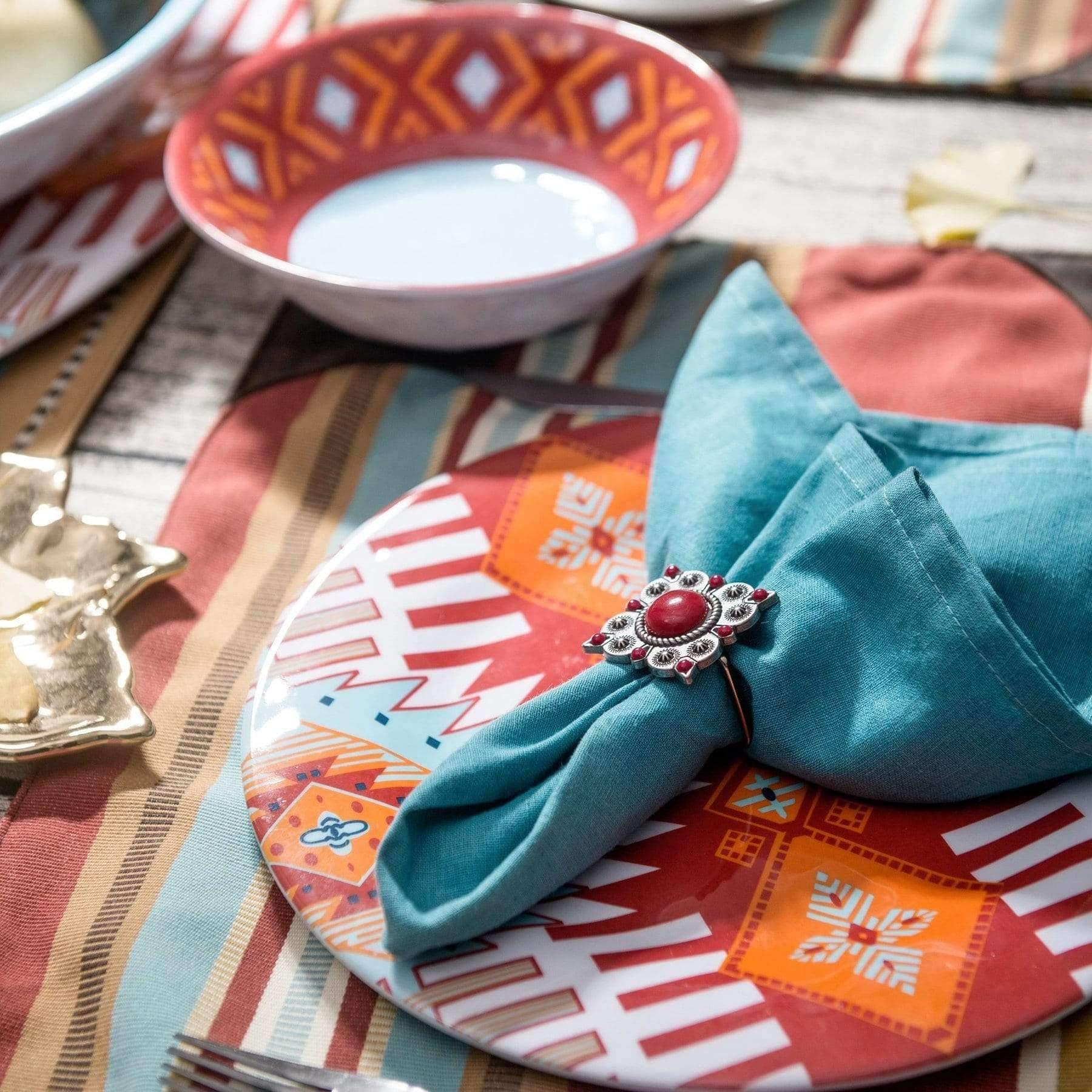 Southwestern Melamine Dinnerware Set - 14-Piece Colorful Dish Set for Outdoor Dining, Picnics & Camping - Durable & Lightweight Plates, Bowls & Mugs