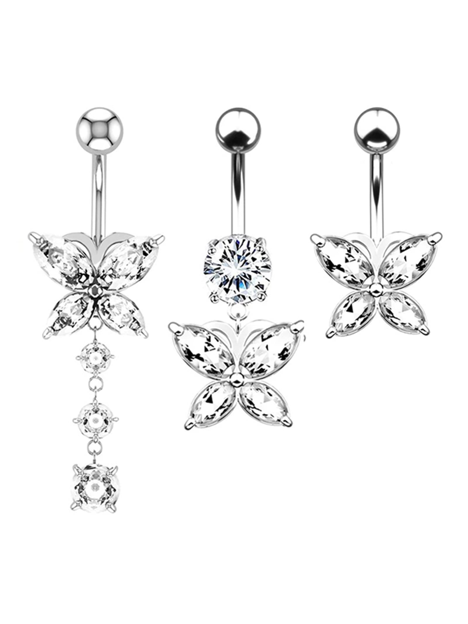 Butterfly Belly Button Rings for Women - Dangling CZ Navel Piercing Jewelry | Hypoallergenic Belly Rings for Girls | Perfect for Summer, Beach & Parties