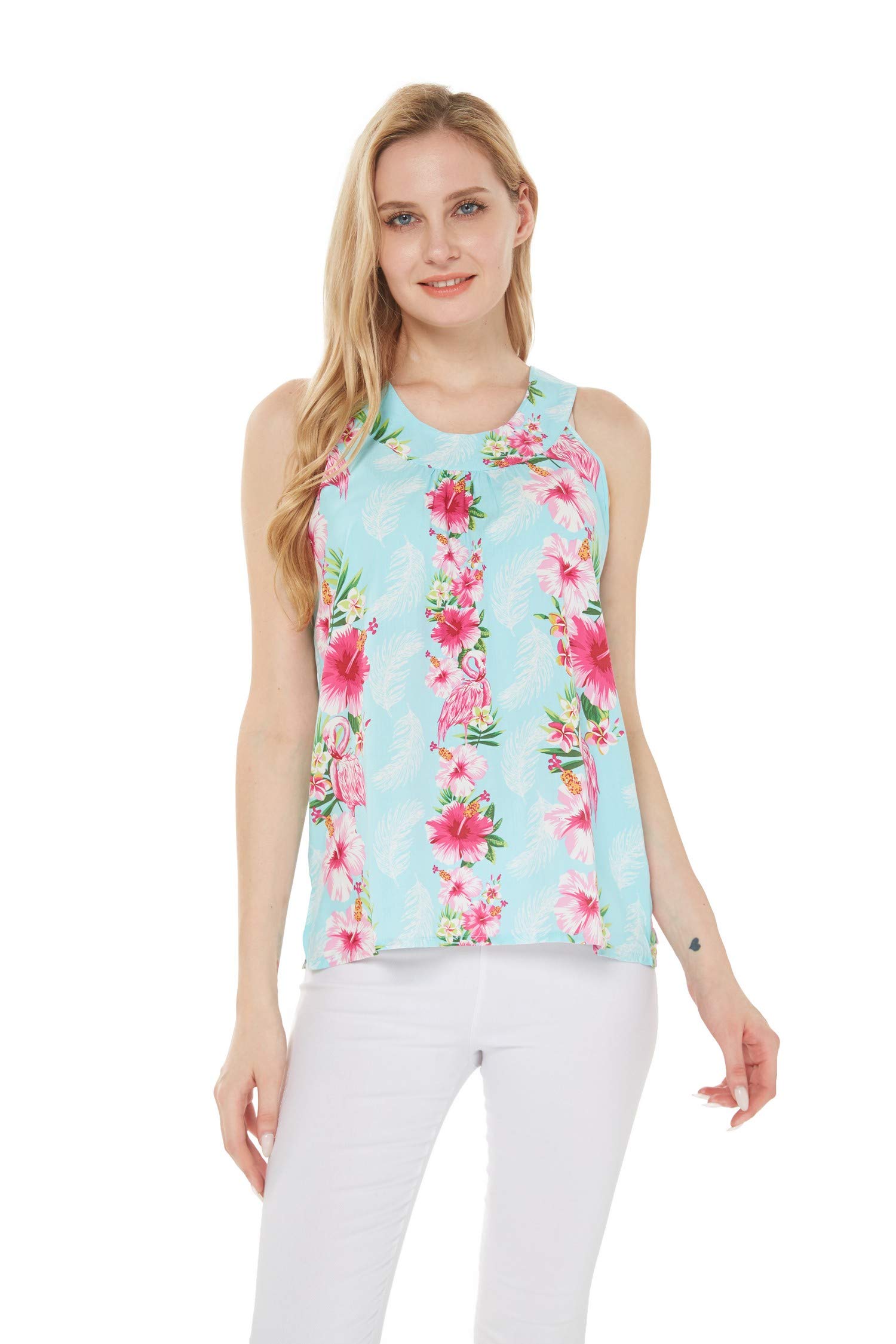 Hawaiian Hibiscus Print Women's Tank Top - Pink Floral Summer Beach Shirt for Vacation, Luau Party & Casual Outfit