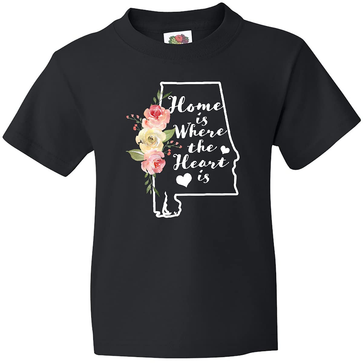 Inktastic Alabama Home Where The Heart Is Watercolor Floral Youth T-Shirt - Soft Cotton Kids Tee for School, Play & Family Outings
