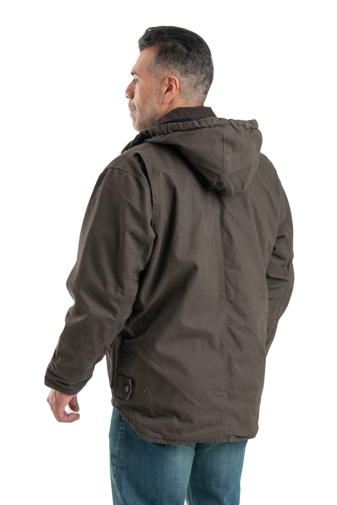 Berne Men's Heartland Washed Duck Zip-Off Hooded Work Jacket - Durable Water-Resistant Coat for Outdoor Work, Hunting & Cold Weather Protection
