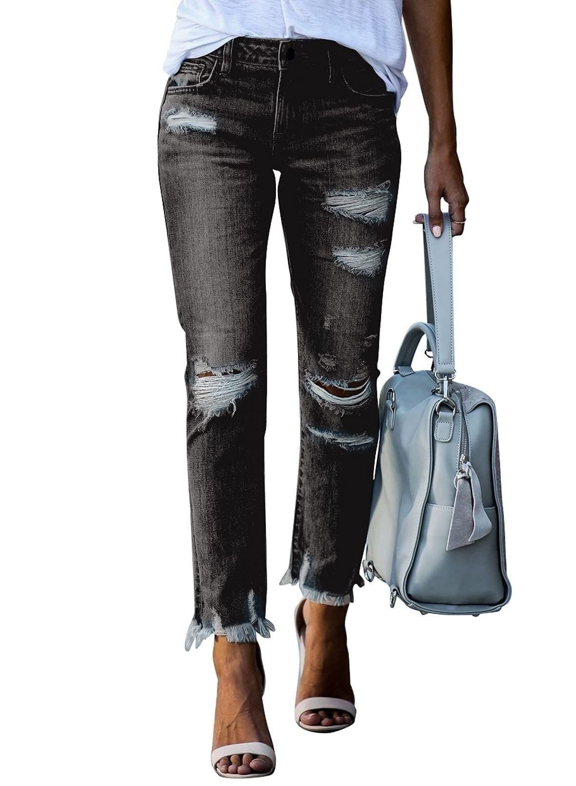 Women's Boyfriend Destroyed Skinny Jeans - Stretch Denim Pants for Slim Fit & Casual Style | Perfect for Everyday Wear, Date Nights & Street Fashion